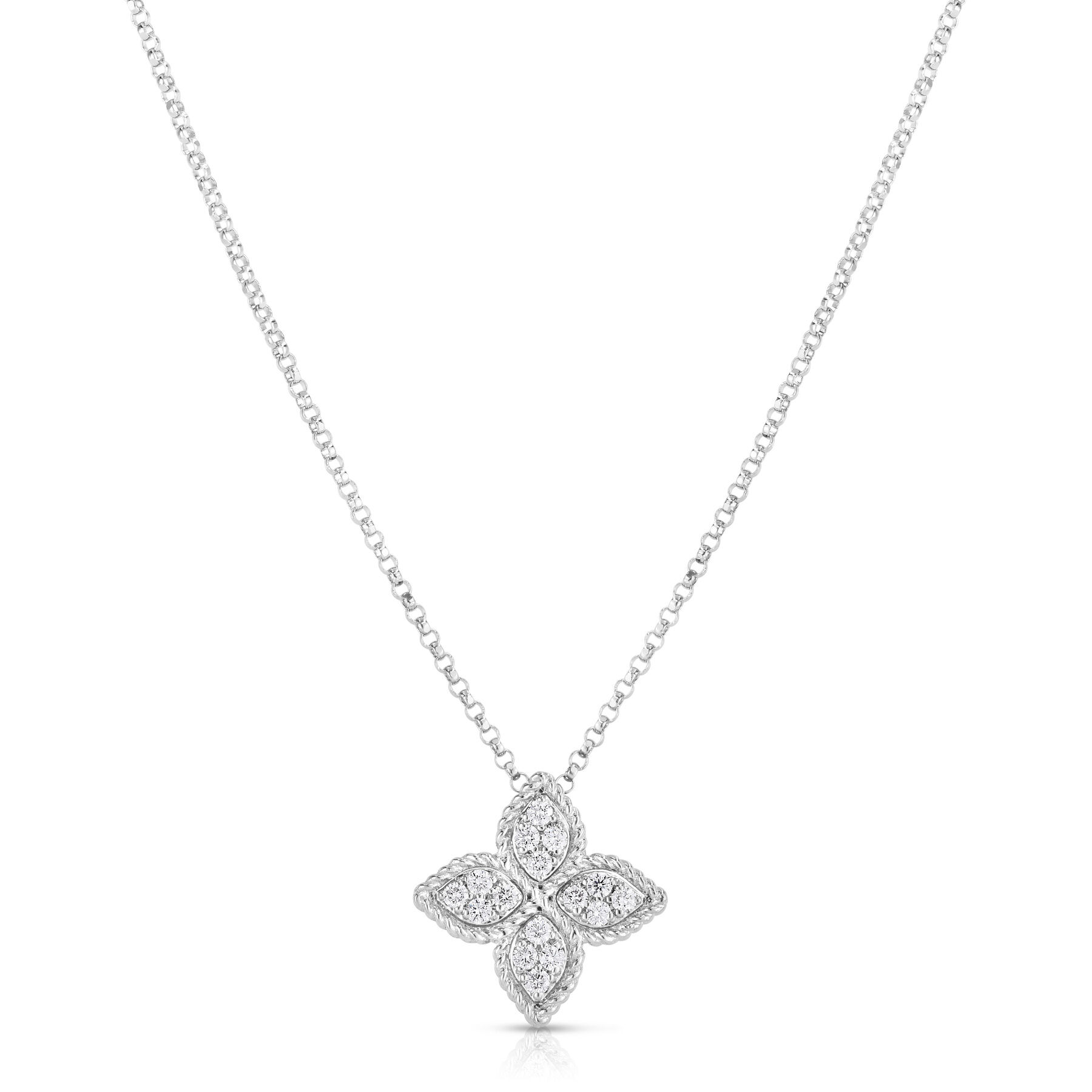 Roberto Coin 18K White Gold Medium Diamond Flower Pendant