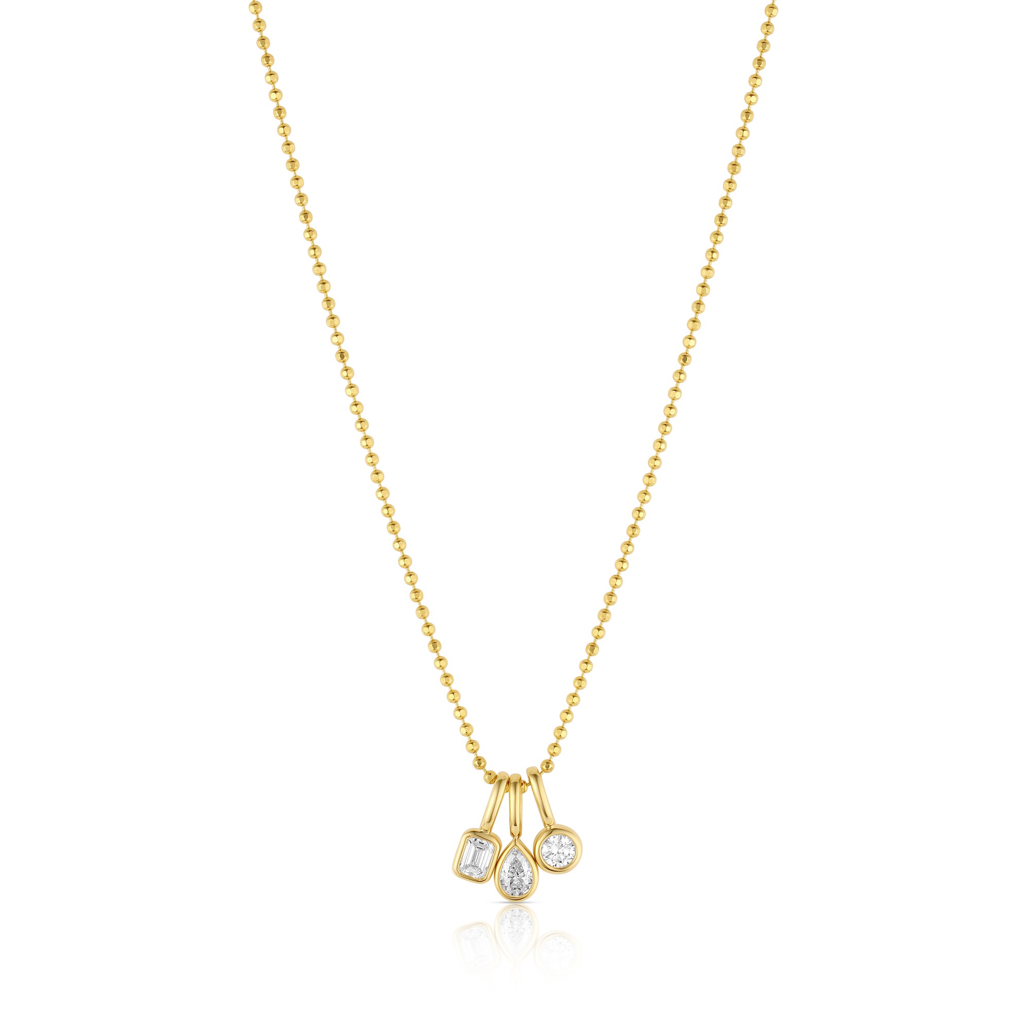 14K Yellow Gold Bezel-Set Diamond Charm Pendants with Chain
