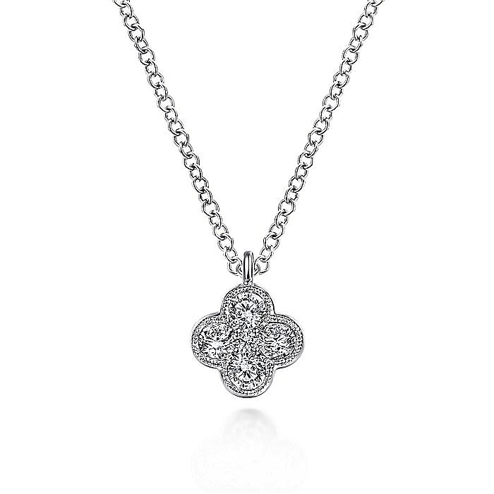 Gabriel & Co. 14K White Gold Diamond Clover Pendant Necklace