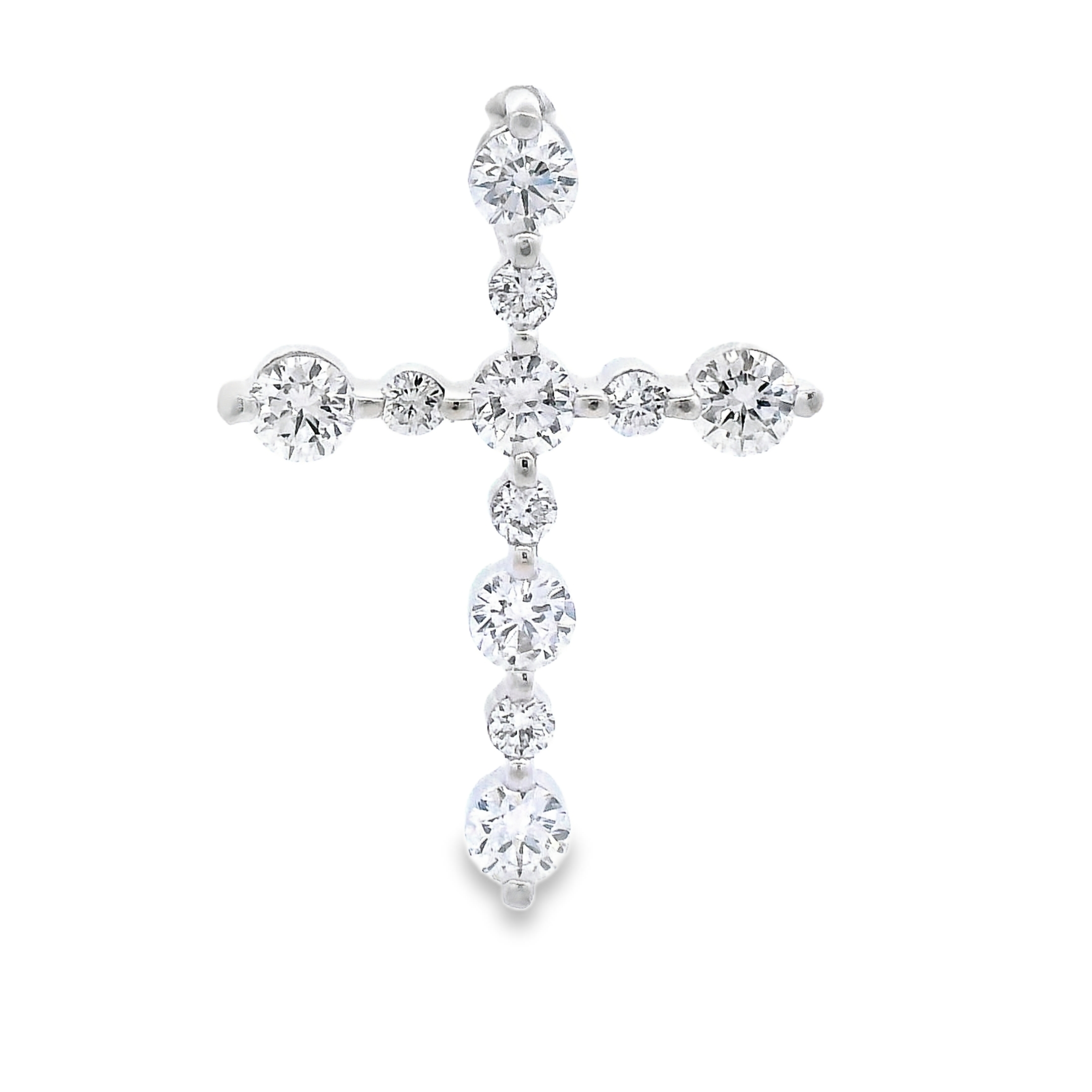 14K White Gold Diamond Bubble Cross Pendant