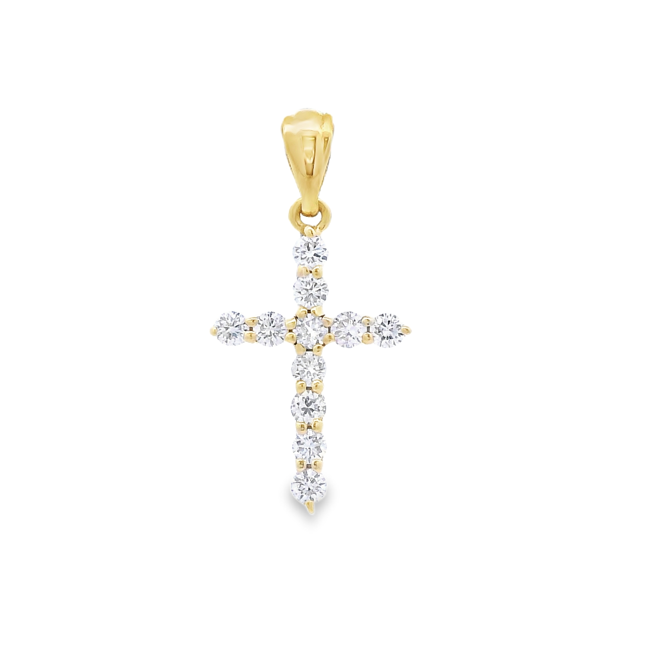 18K Yellow Gold Thin Diamond Cross Pendant