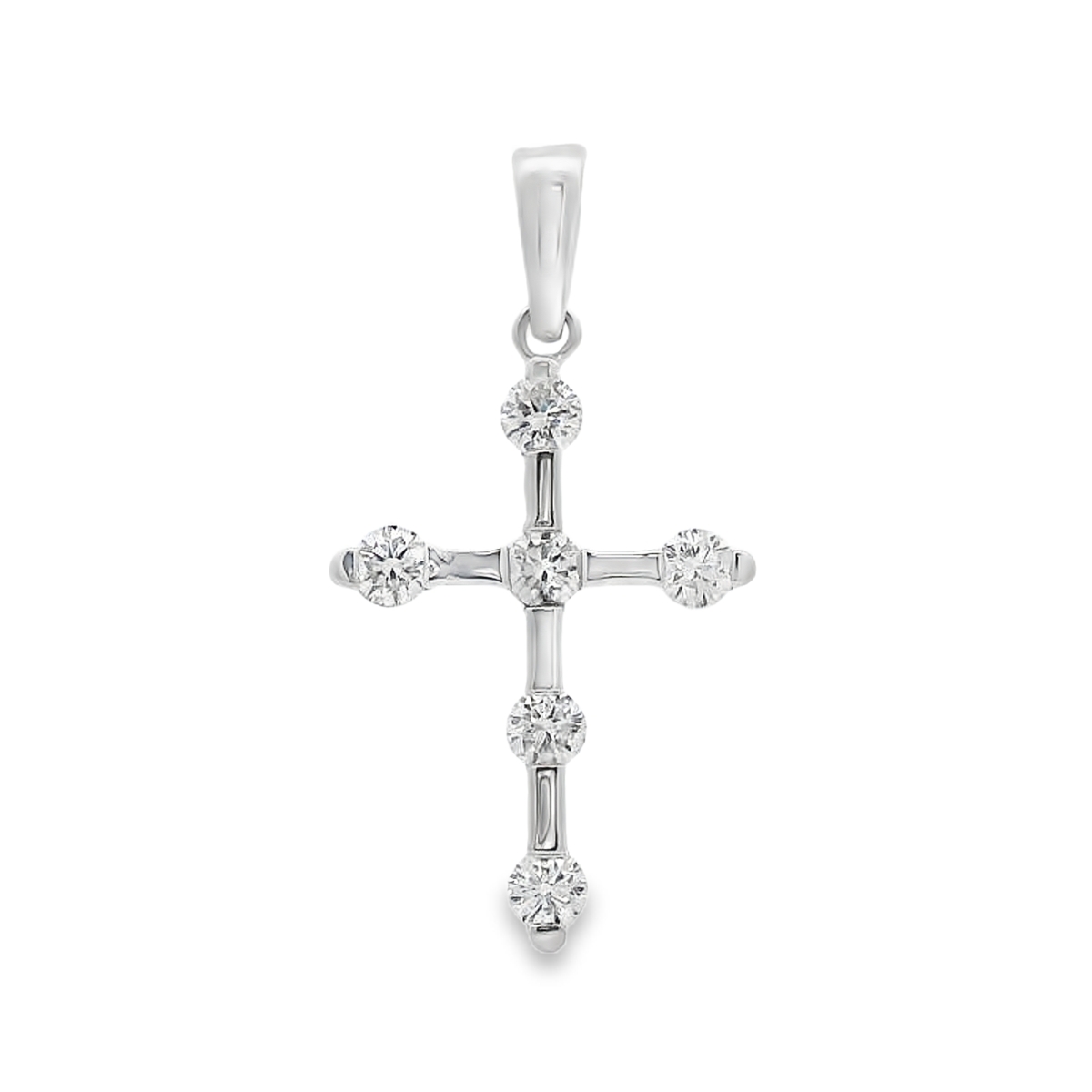 18K White Gold Diamond Accent Polished Cross Pendant