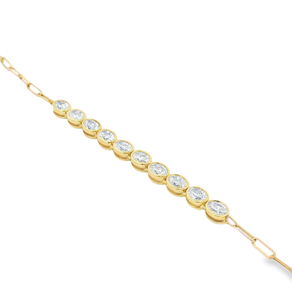 Norman Silverman 18K Yellow Gold Oval Bezel Diamonds and Paperclip Necklace