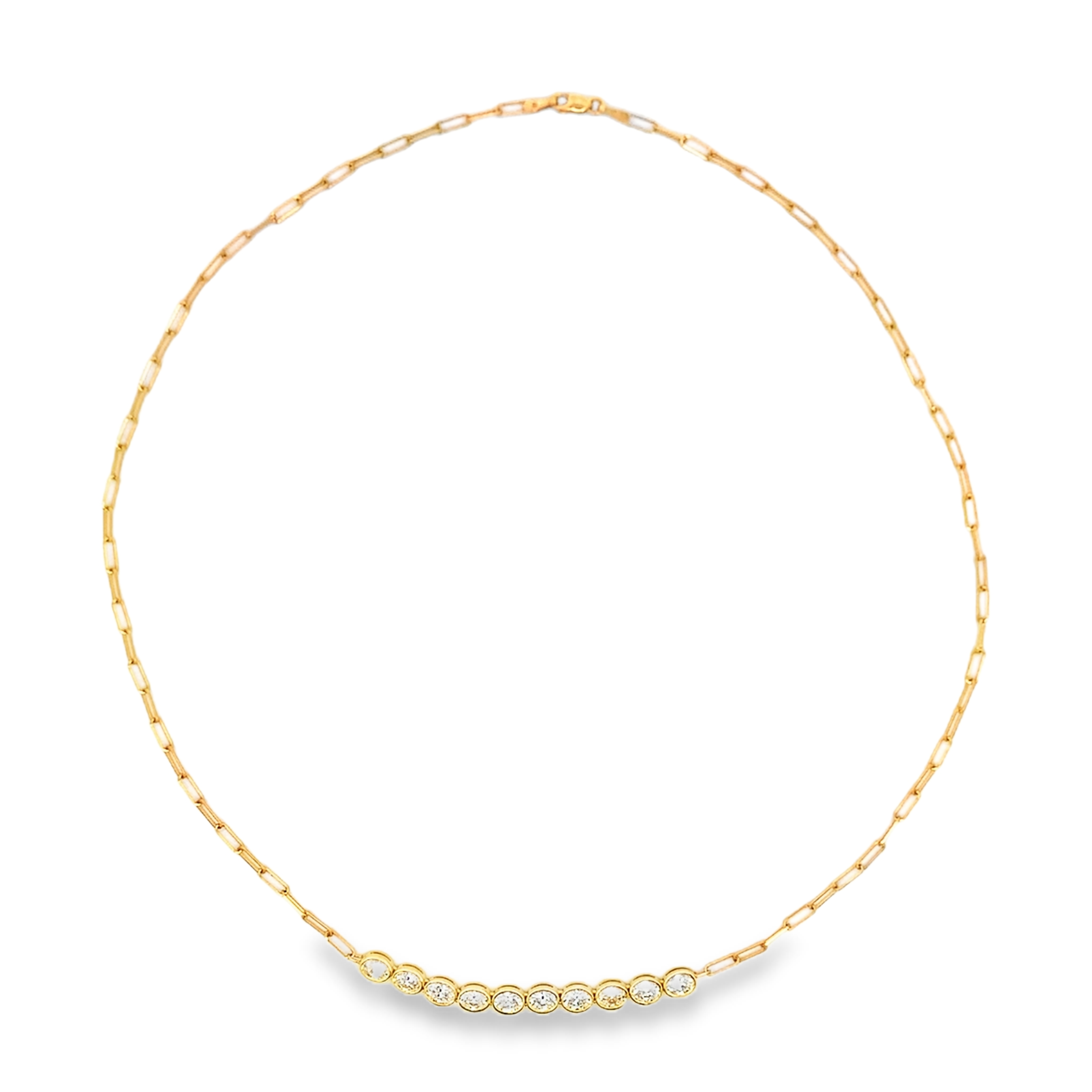 Norman Silverman 18K Yellow Gold Oval Bezel Diamonds and Paperclip Necklace