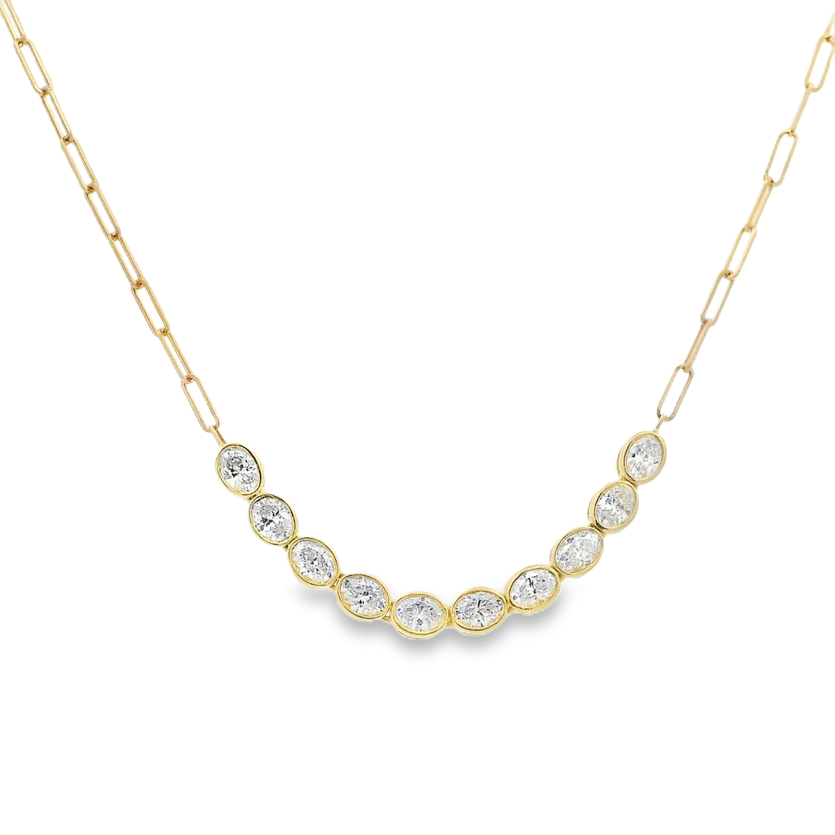 Norman Silverman 18K Yellow Gold Oval Bezel Diamonds and Paperclip Necklace