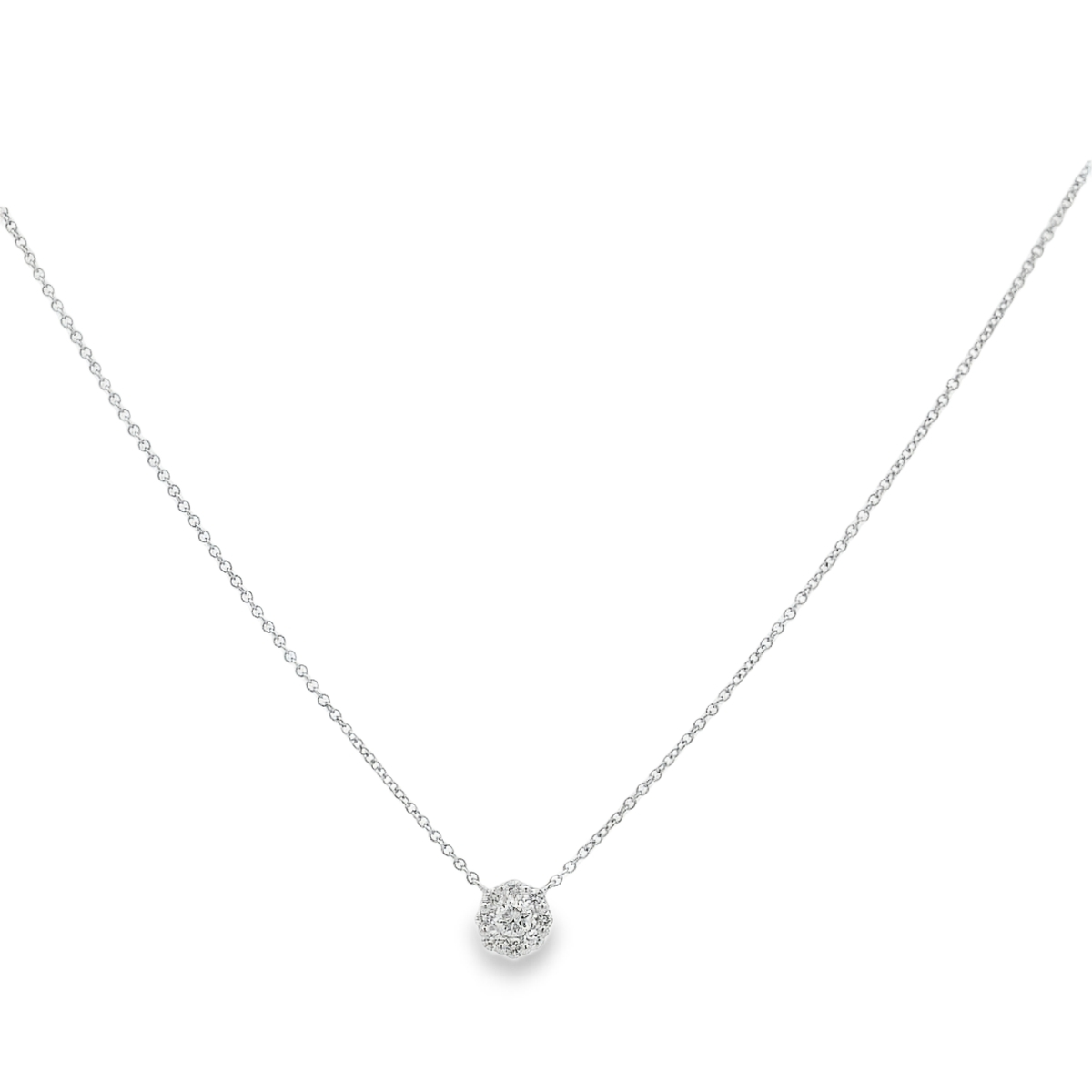 14K White Gold Diamond Round Cluster Necklace