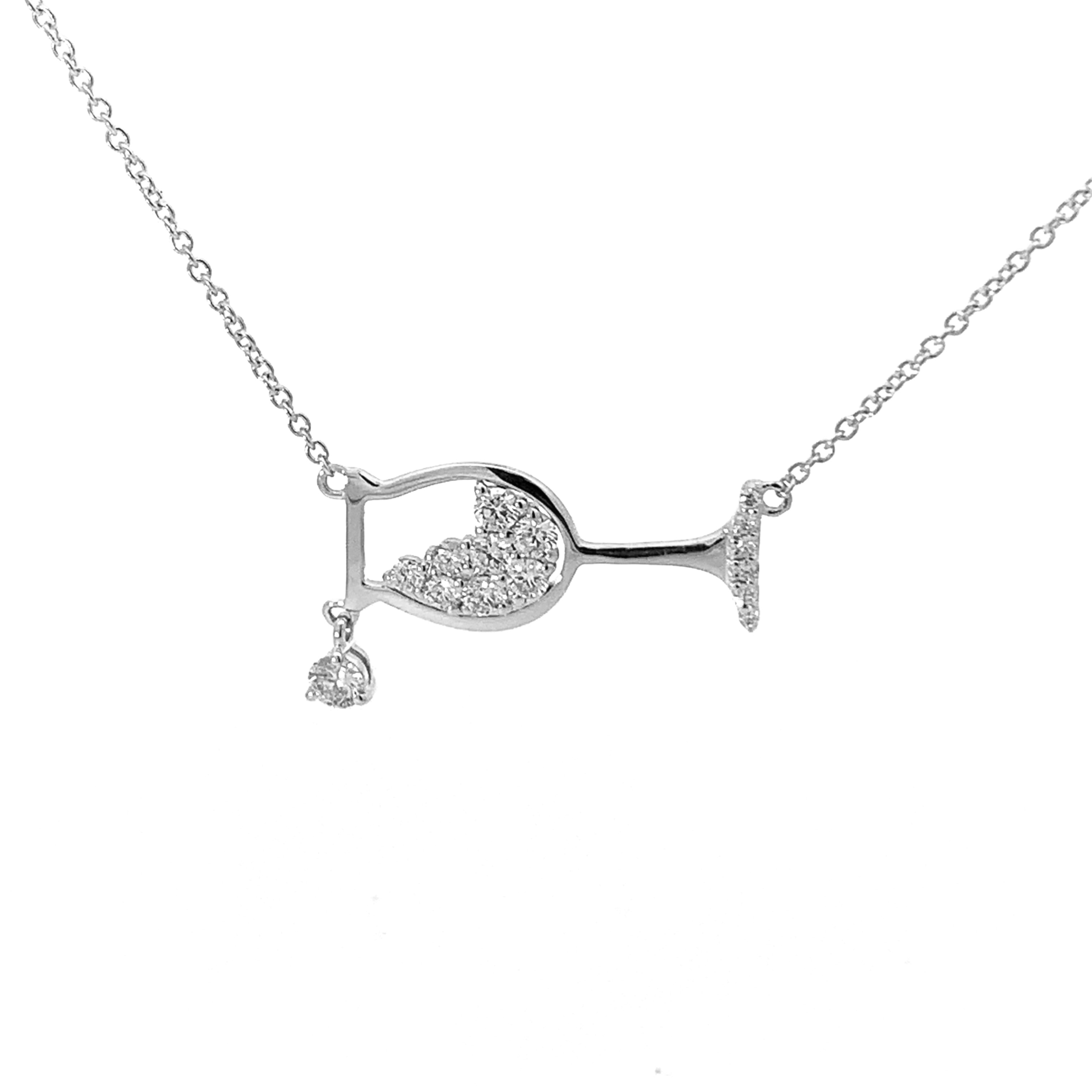 14K White Gold Diamond Pouring Wineglass Necklace