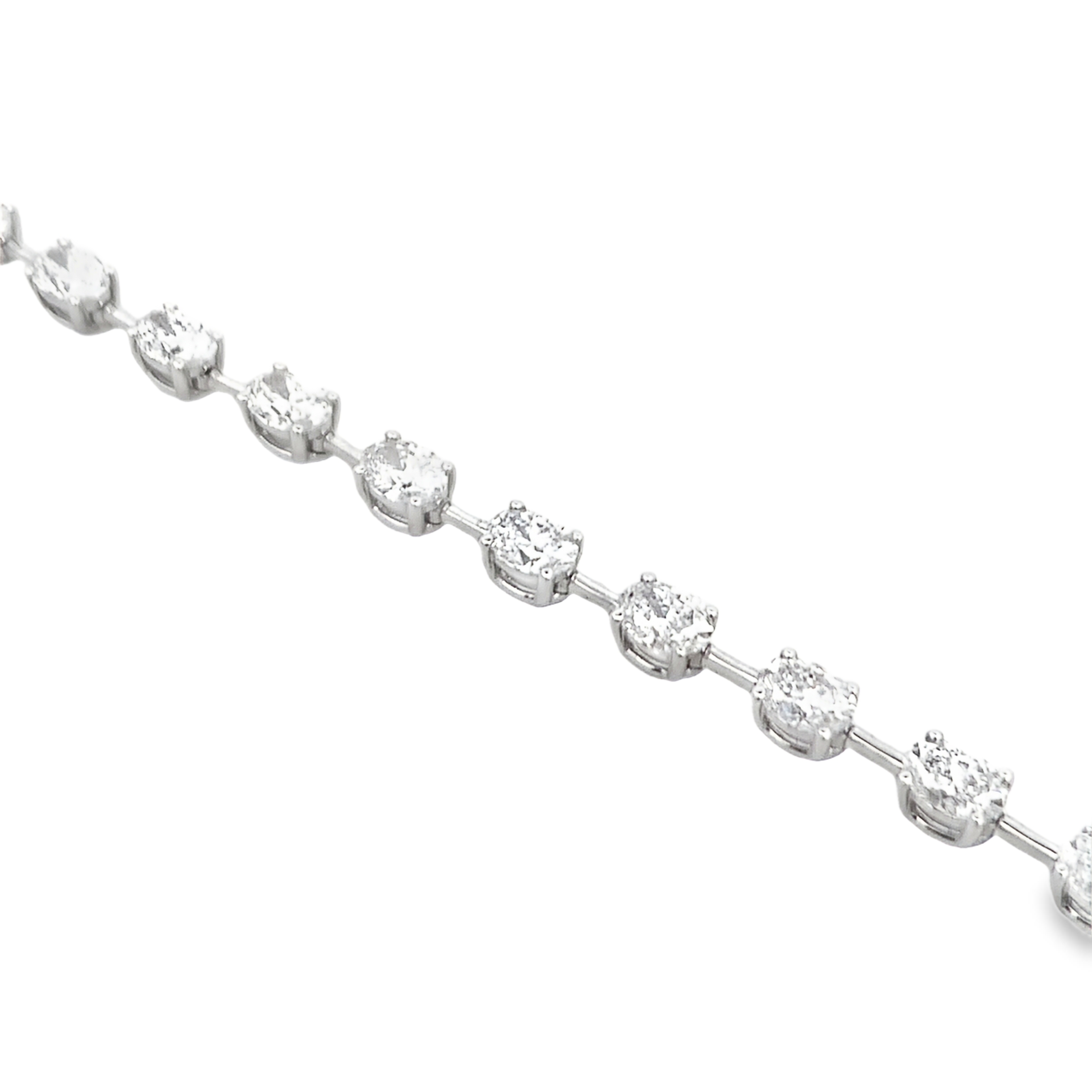 Norman Silverman 18K White Gold Oval Diamond Bar Necklace