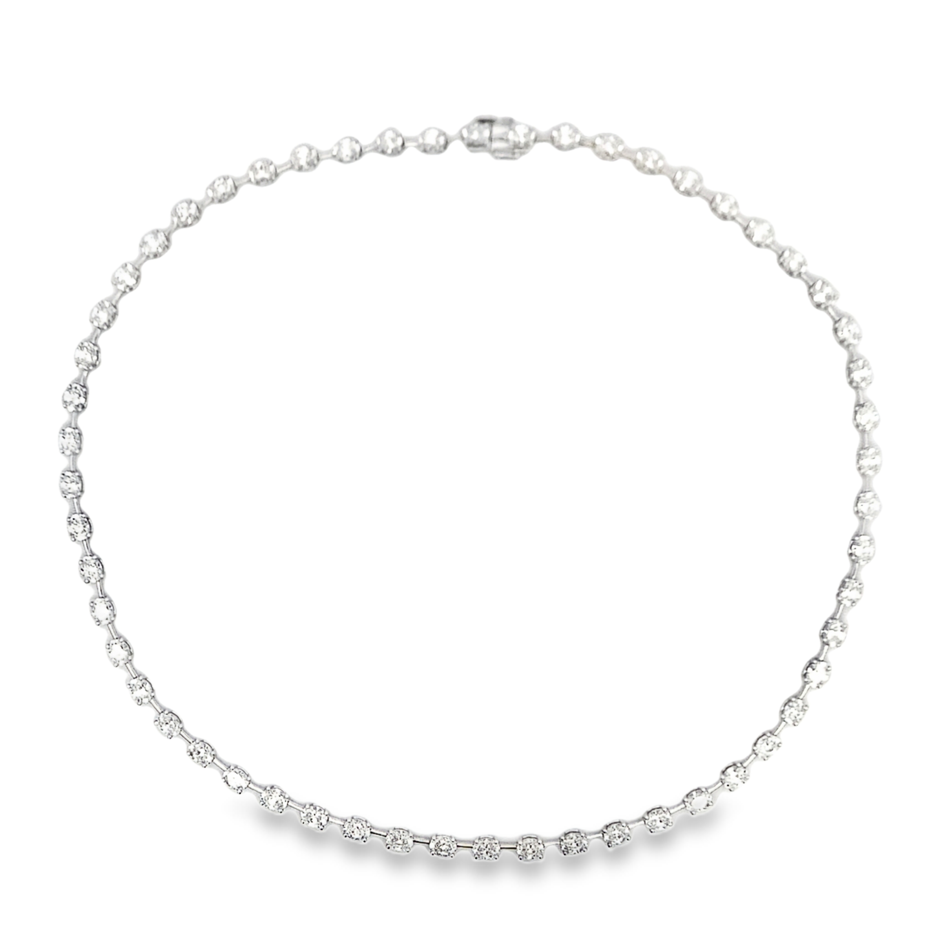 Norman Silverman 18K White Gold Oval Diamond Bar Necklace