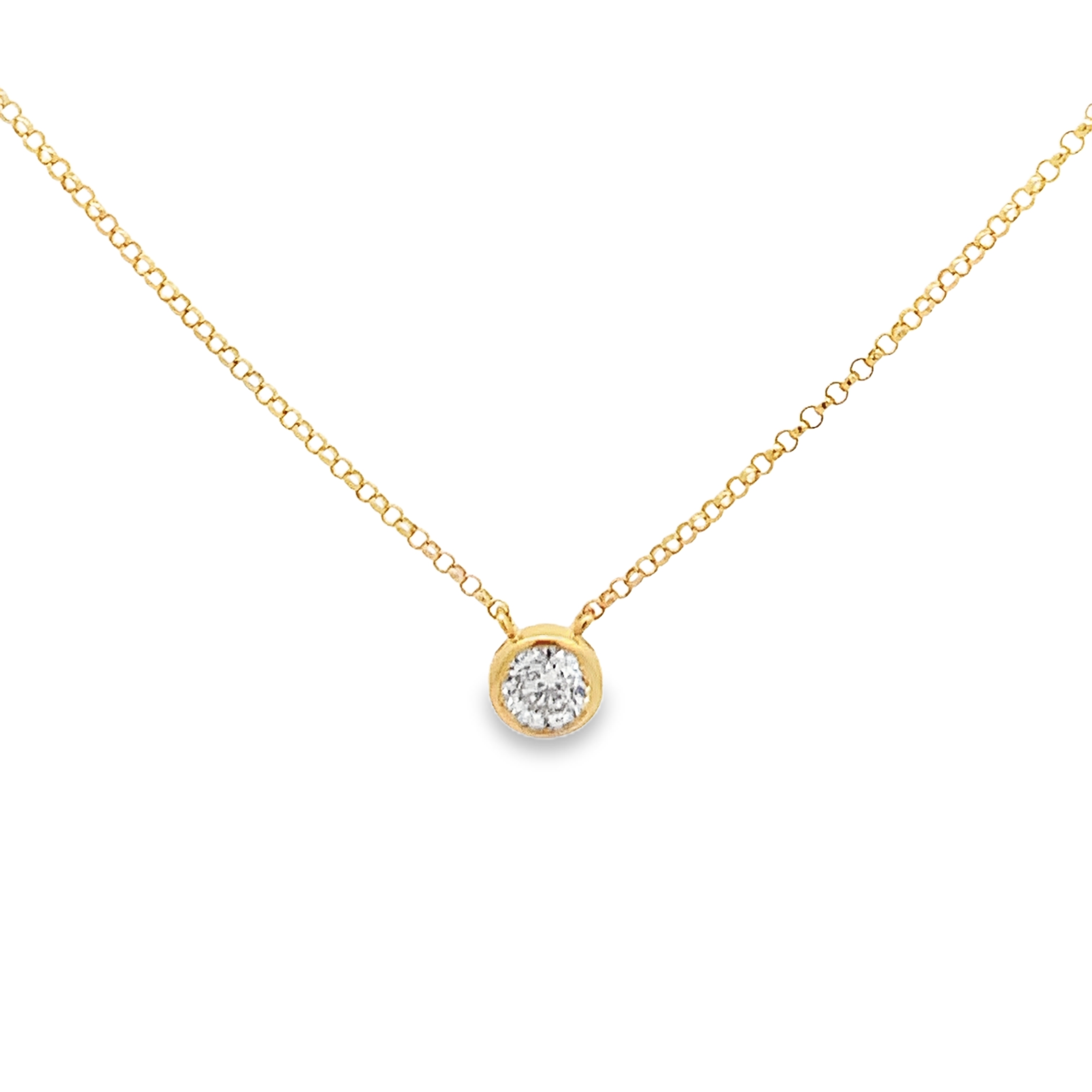 14K Yellow Gold 1/3 Carat Bezel Diamond Solitaire Necklace