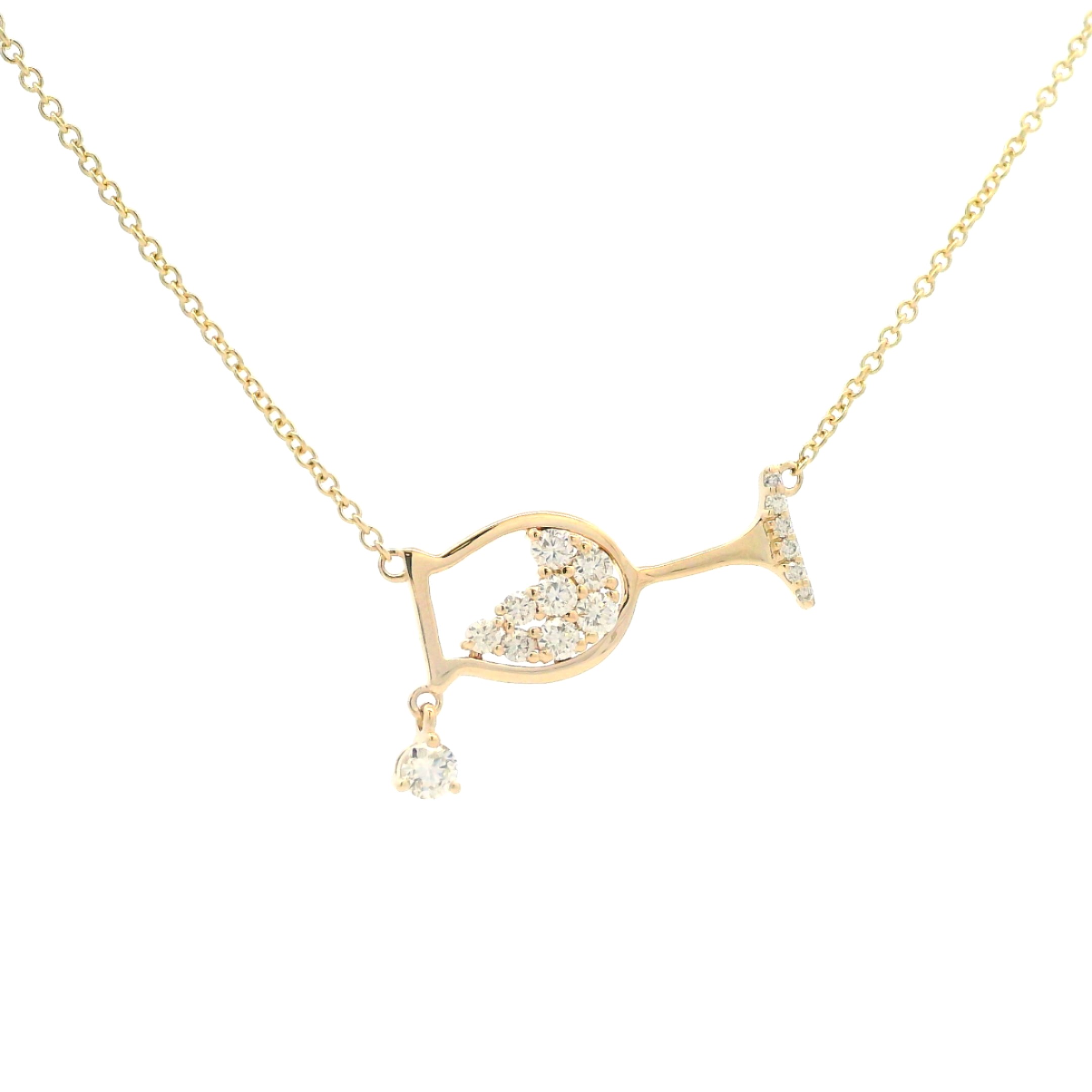 14K Yellow Gold Diamond Pouring Wineglass Necklace