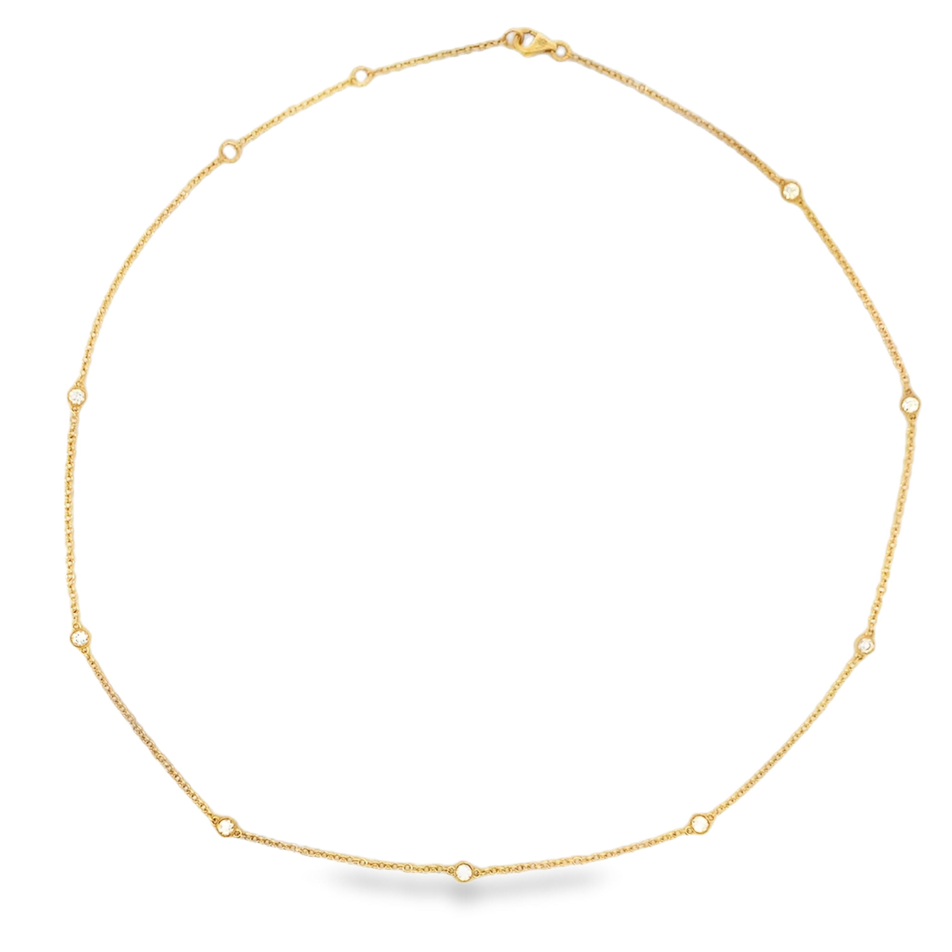 18K Yellow Gold 8-Station Diamonds By The Yard Milgrain Bezel Necklace