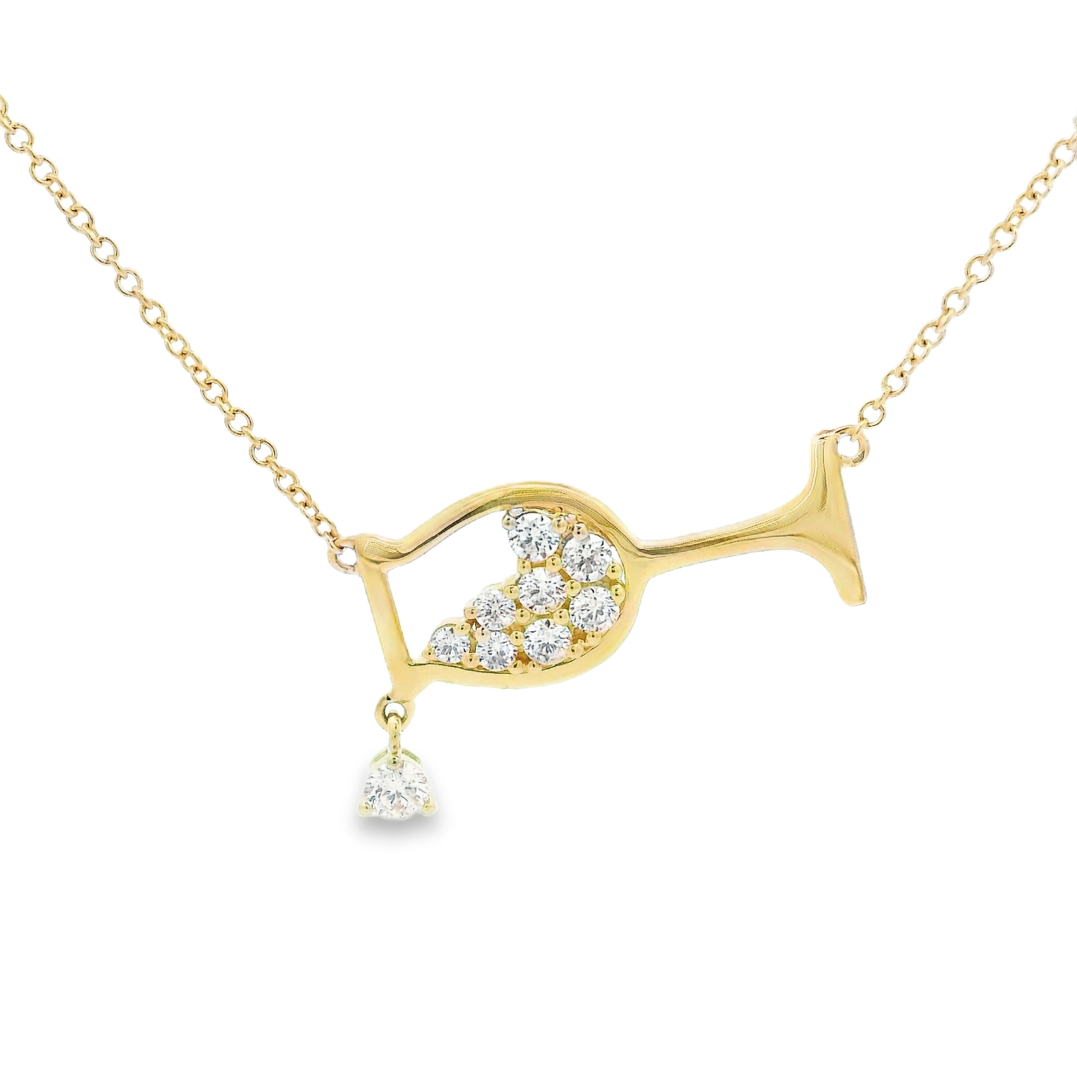 14K Yellow Gold Diamond Pouring Wineglass Necklace
