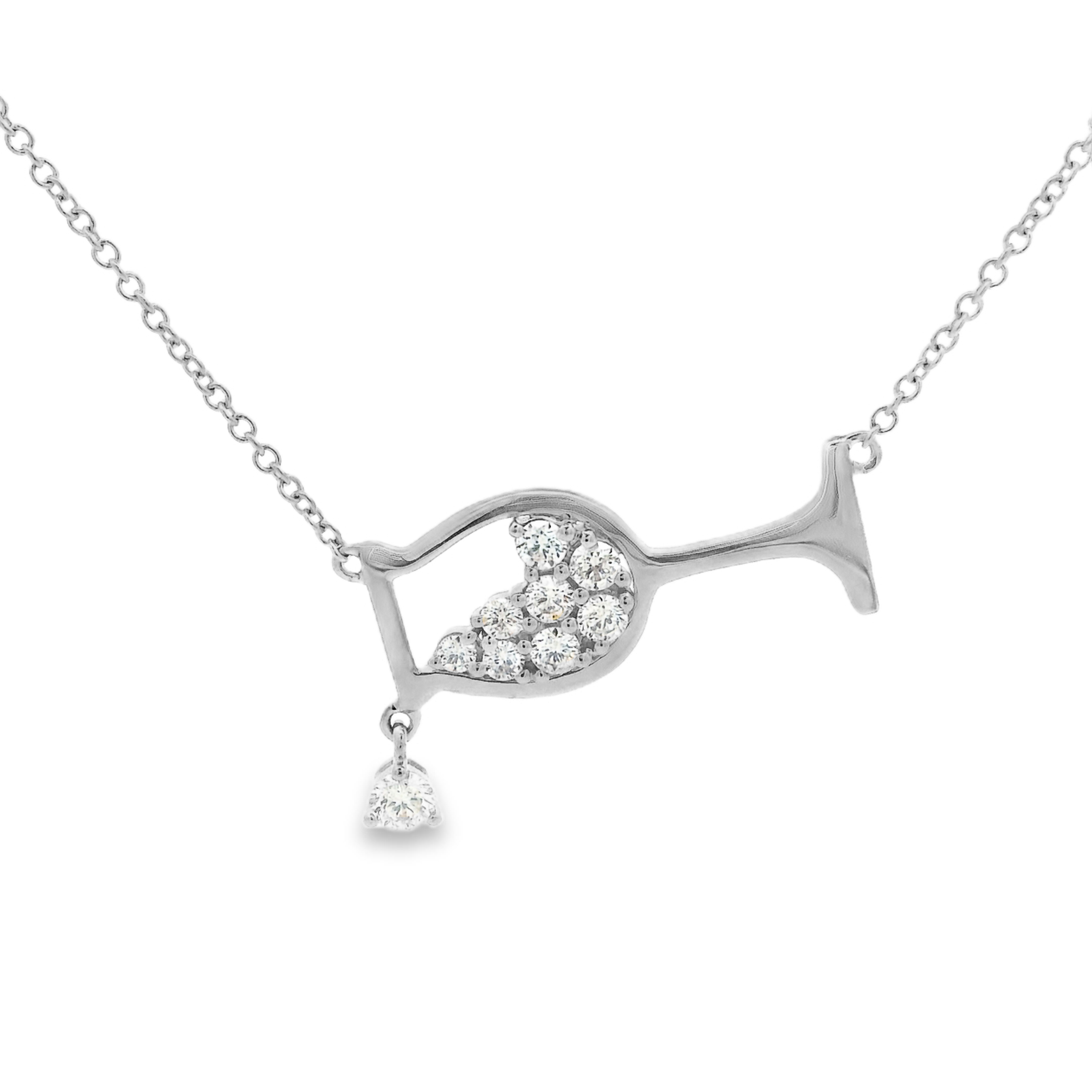 14K White Gold Diamond Pouring Wineglass Necklace