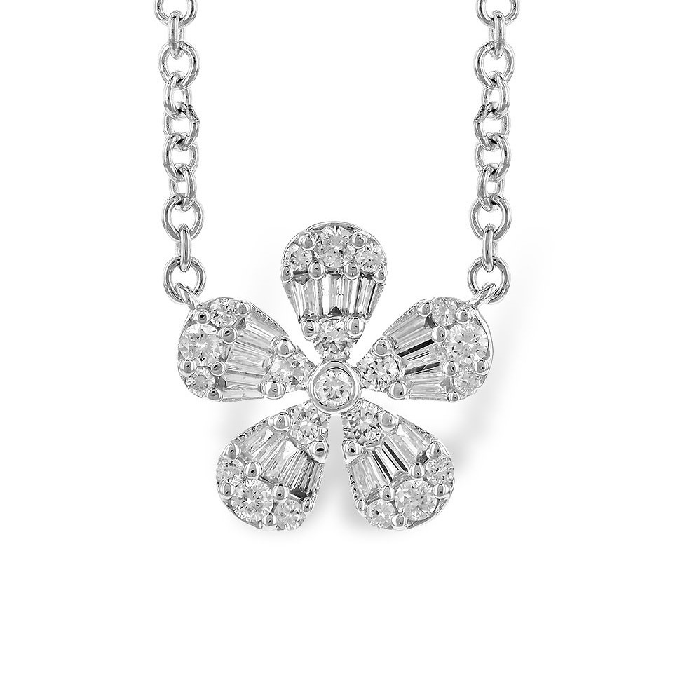 Allison Kaufman 14K White Gold Diamond Flower Necklace