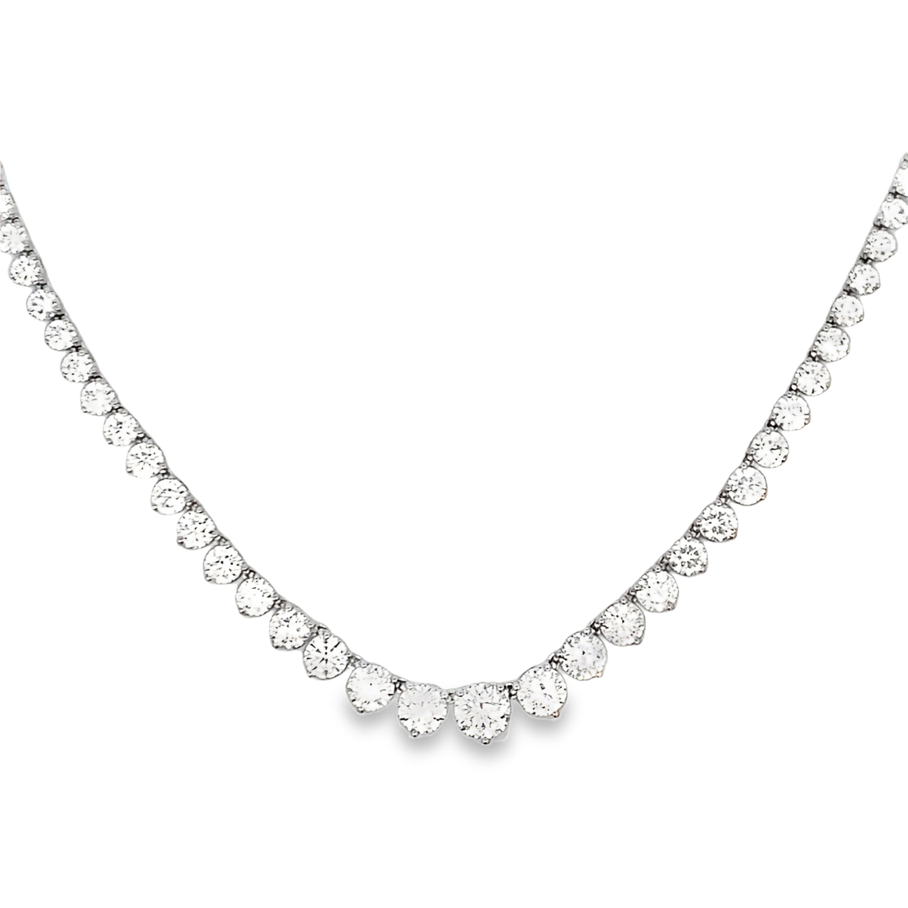18K Gold Diamond Necklace with 1 Carat Center Diamond and 91 Round Diamonds 16.00 Carat 15