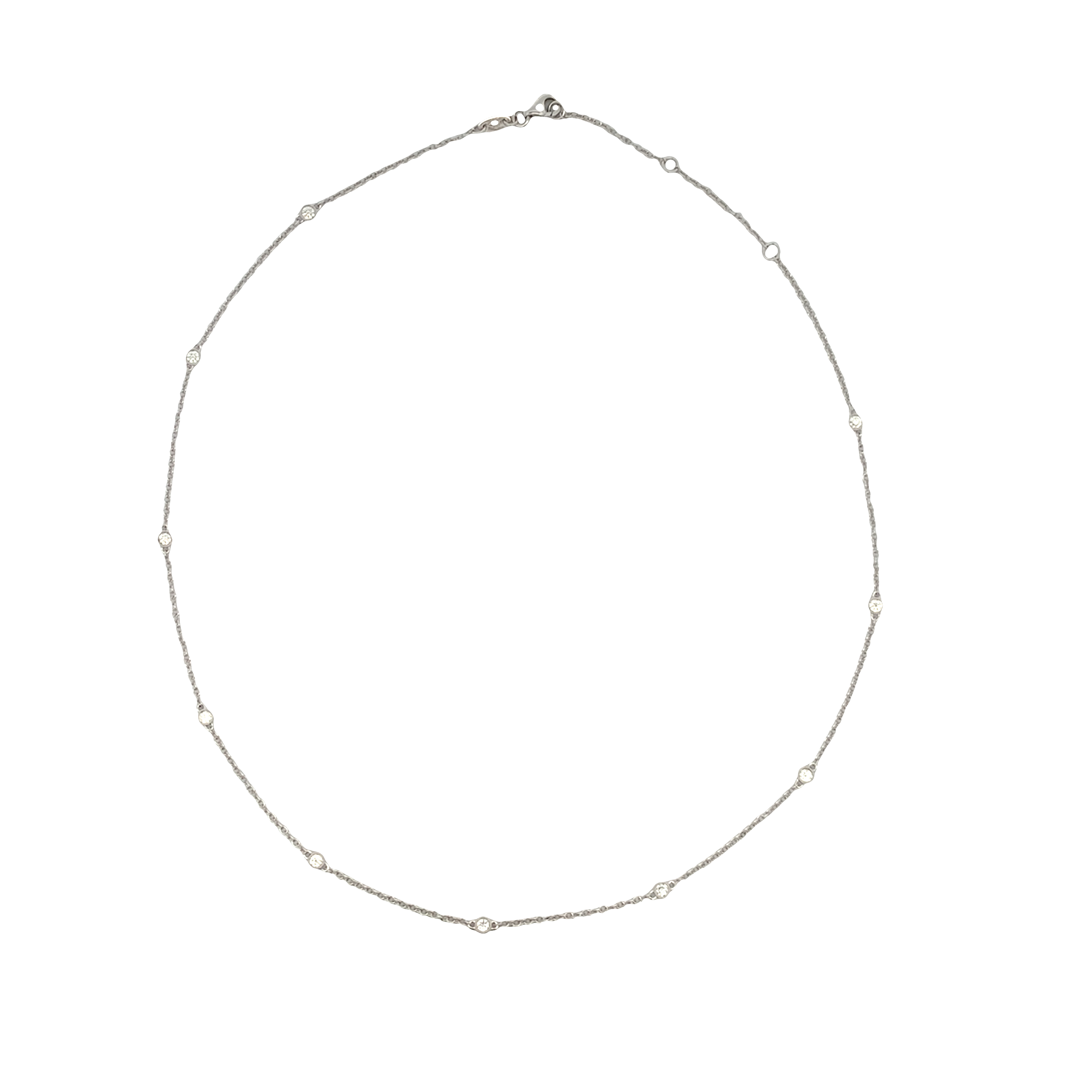 18K White Gold Diamond By The Yard Necklace 18 with 10 Round Diamond Millgrained Stations 0.50ct G-H SI1 - SI2