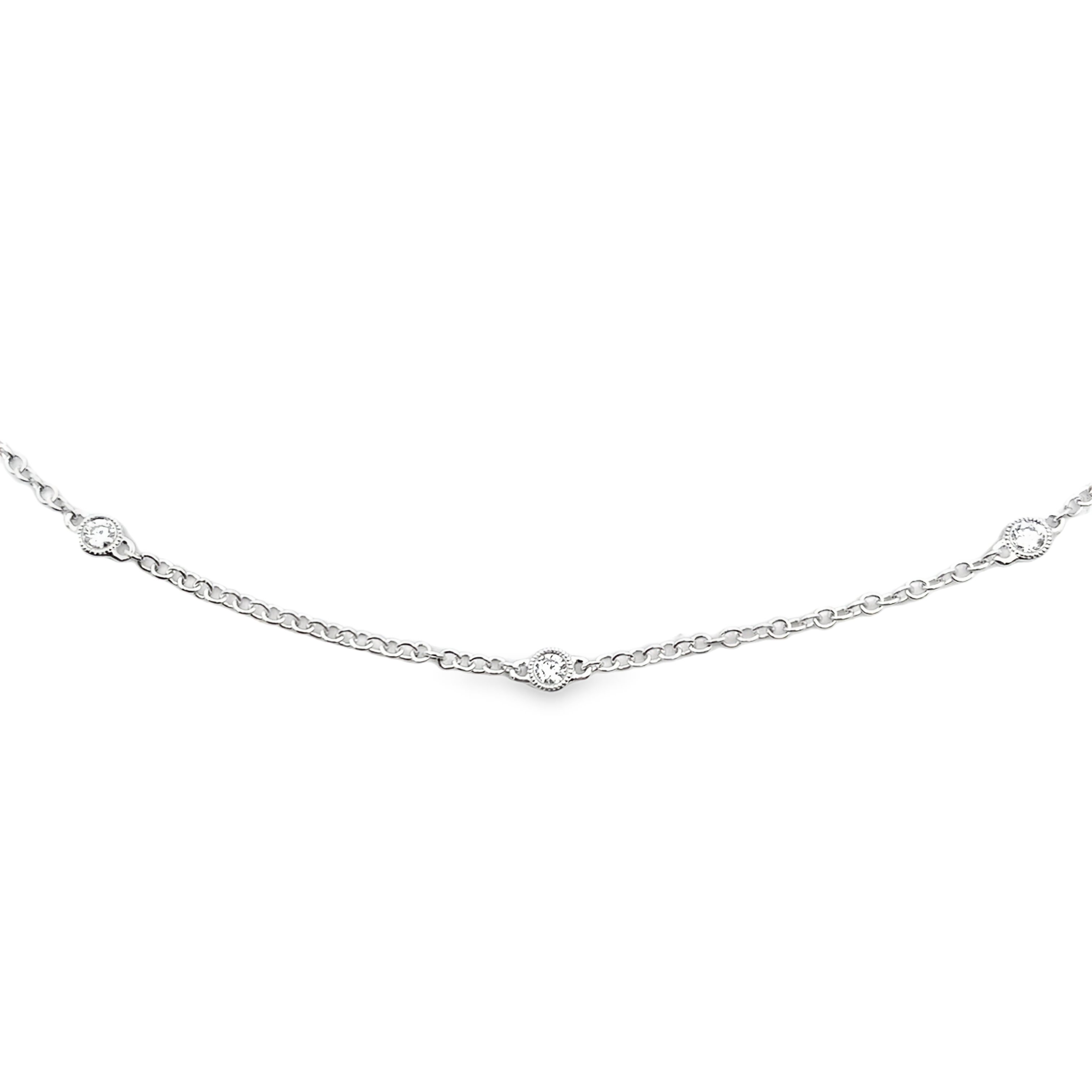 18K White Gold Diamond By The Yard Necklace 18 with 10 Round Diamond Millgrained Stations 0.50ct G-H SI1 - SI2