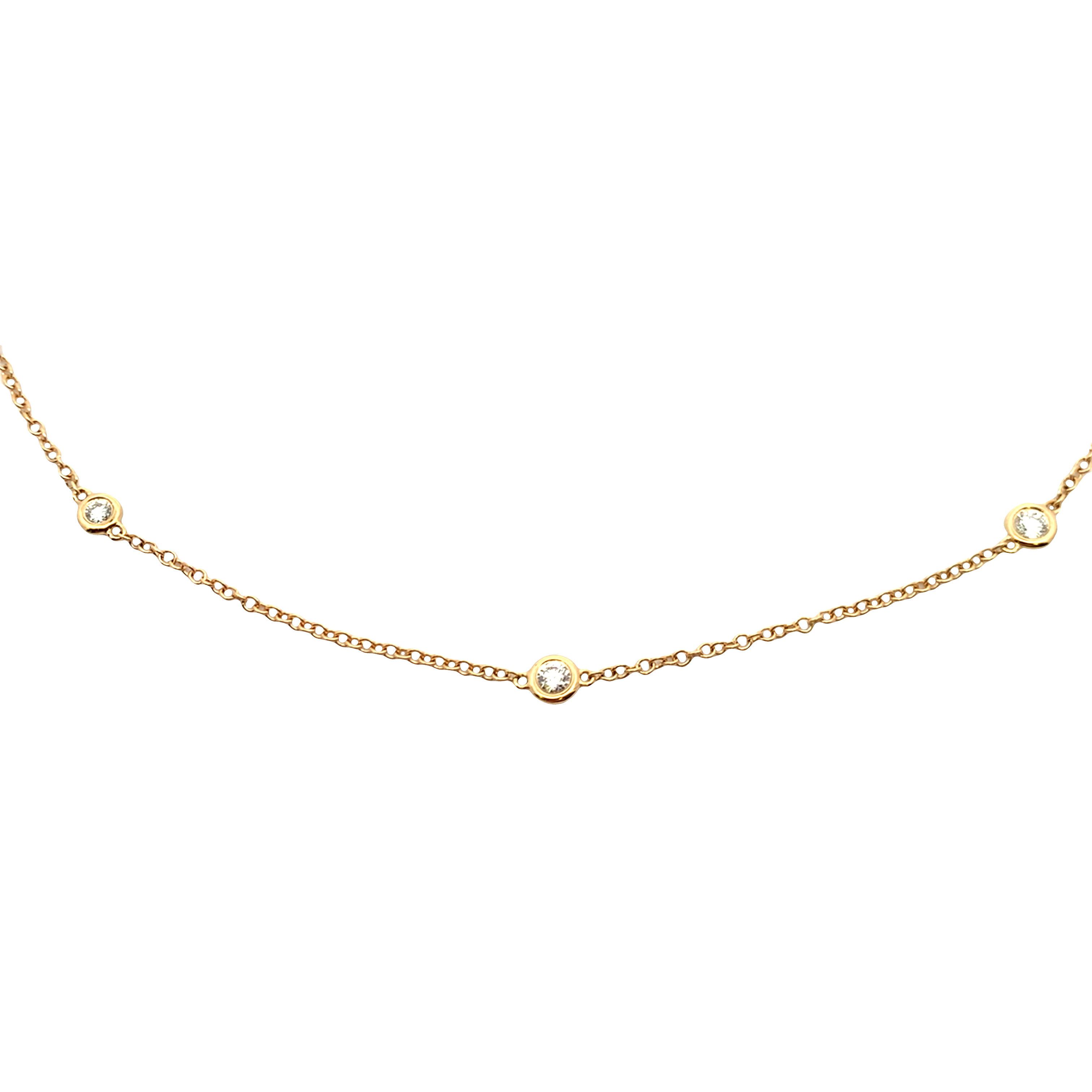 18K Yellow Gold Diamond By The Yard Necklace 18 with 8 Round Diamond Stations 0.50ct G-H VS2