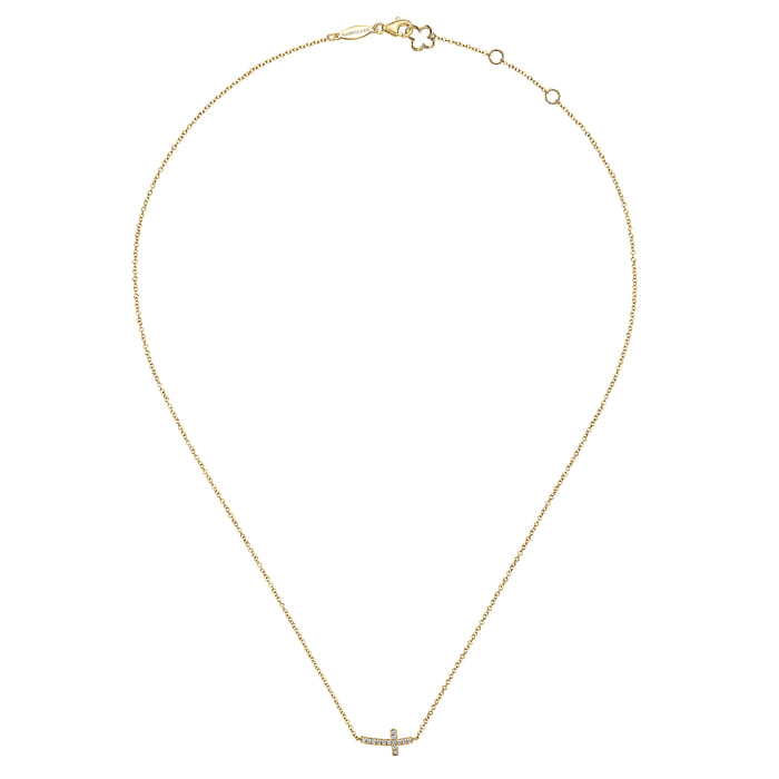 Gabriel & Co.14K Yellow Gold Curved Diamond Cross Necklace