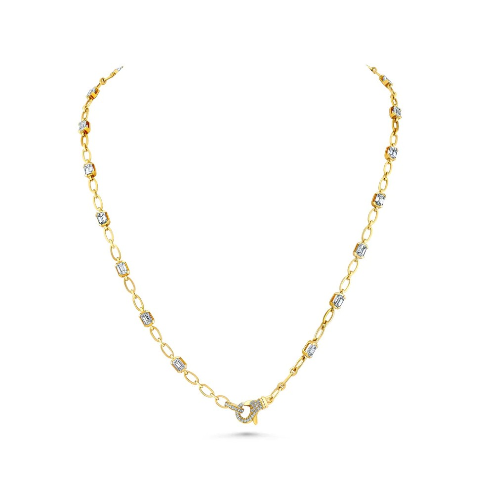 Norman Silverman 18K Yellow Gold Emerald Cut Diamond Station Necklace