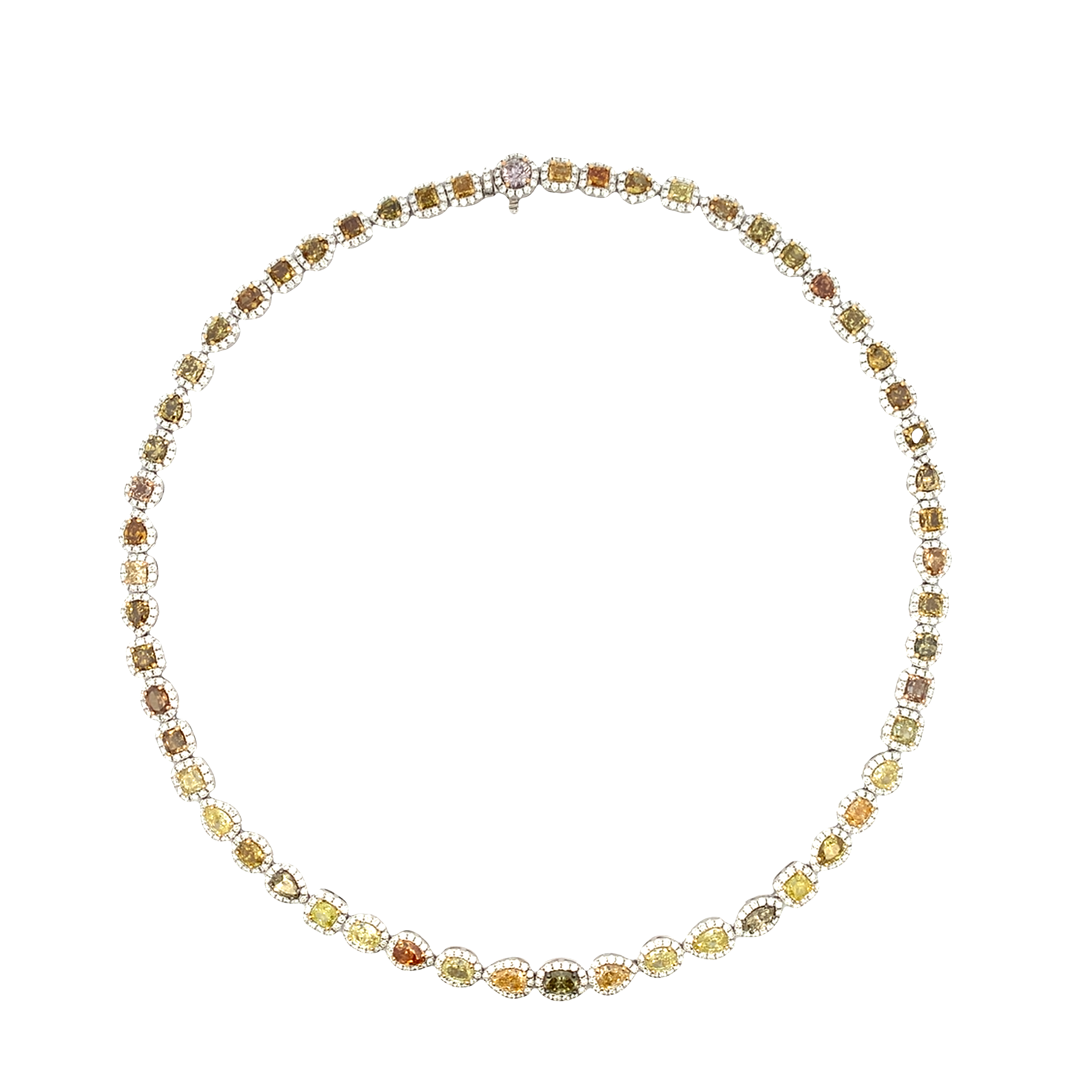 18K Three-Tone Mixed Color and Shapes Diamond Station Necklace
