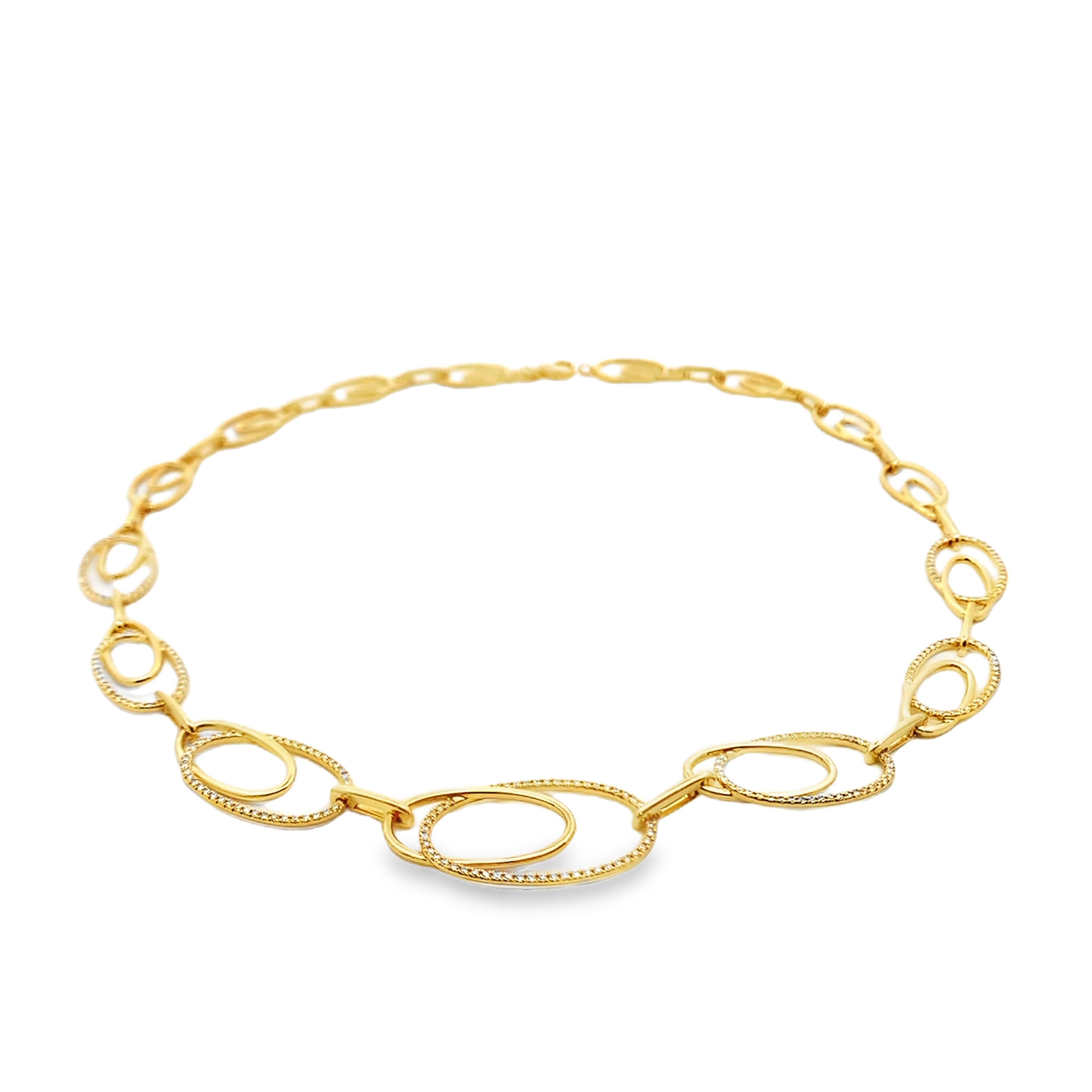 18K Yellow Gold Oval Diamond Link Necklace