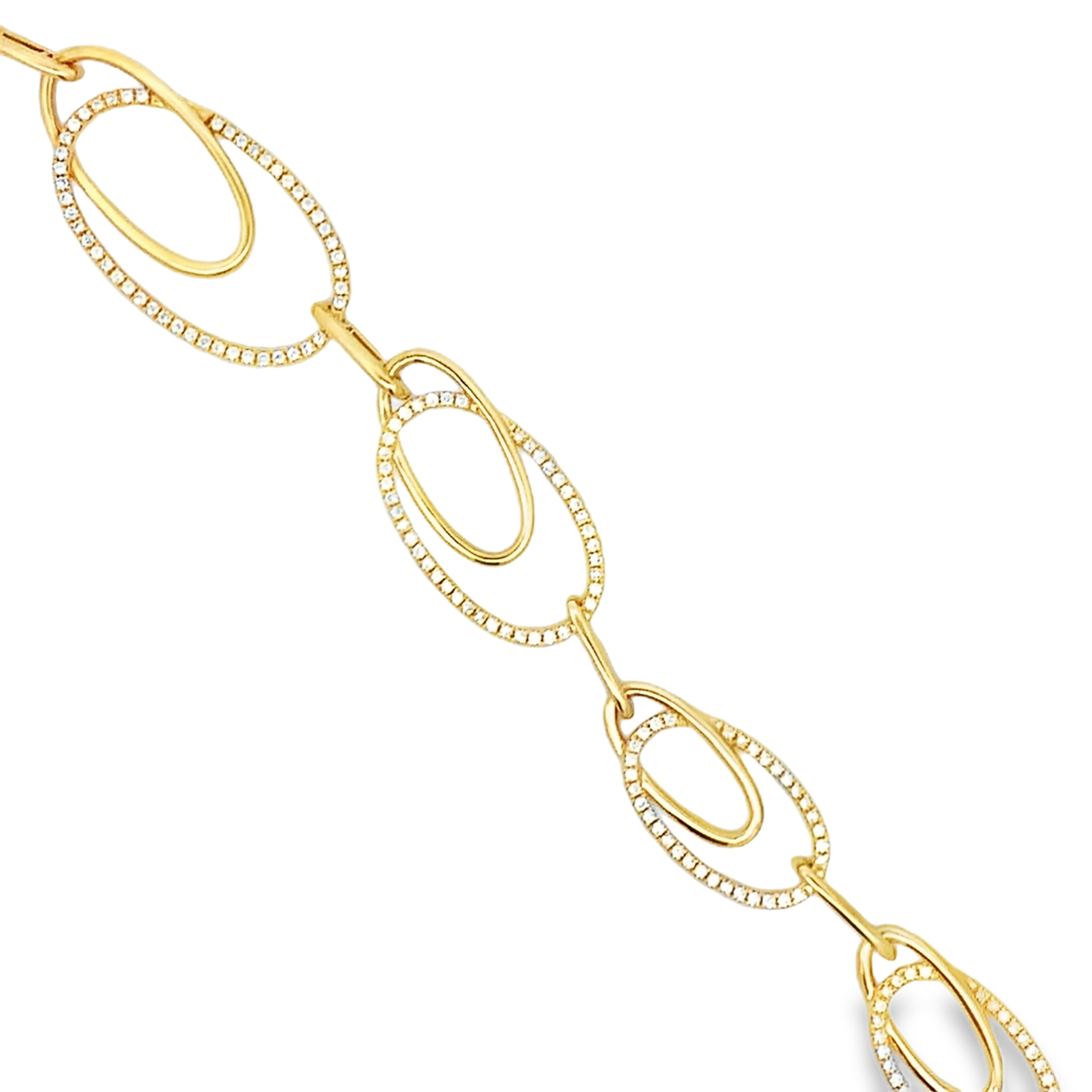 18K Yellow Gold Oval Diamond Link Necklace