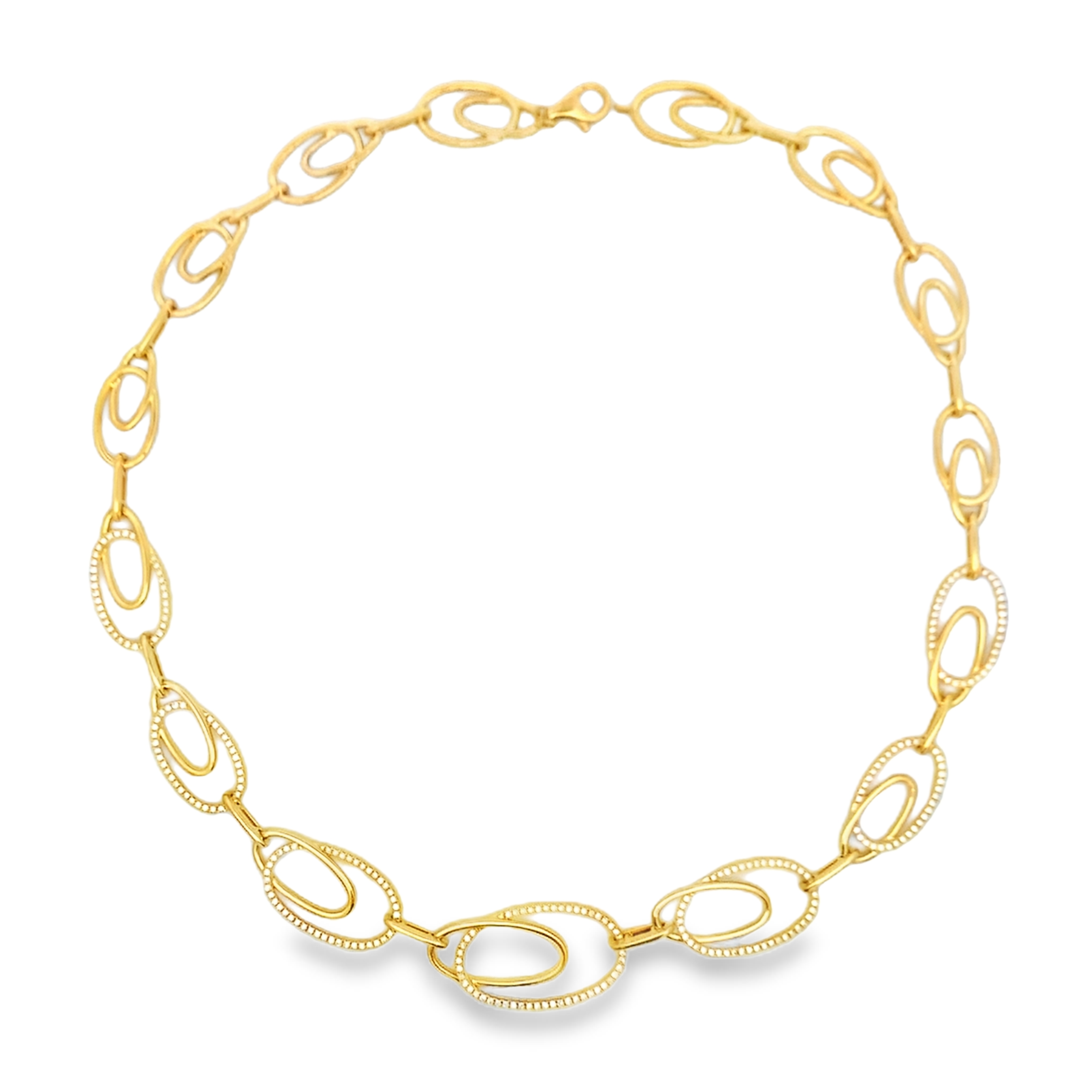 18K Yellow Gold Oval Diamond Link Necklace