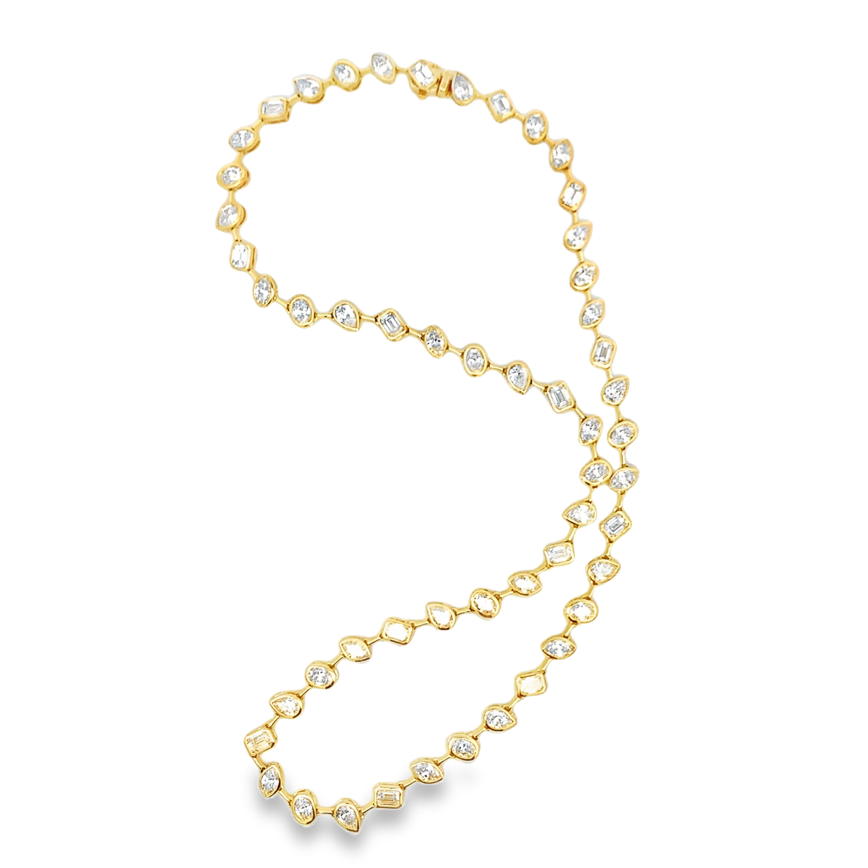 18K Yellow Gold 13 Carat Mixed Shapes Bezel-Set Diamond Necklace