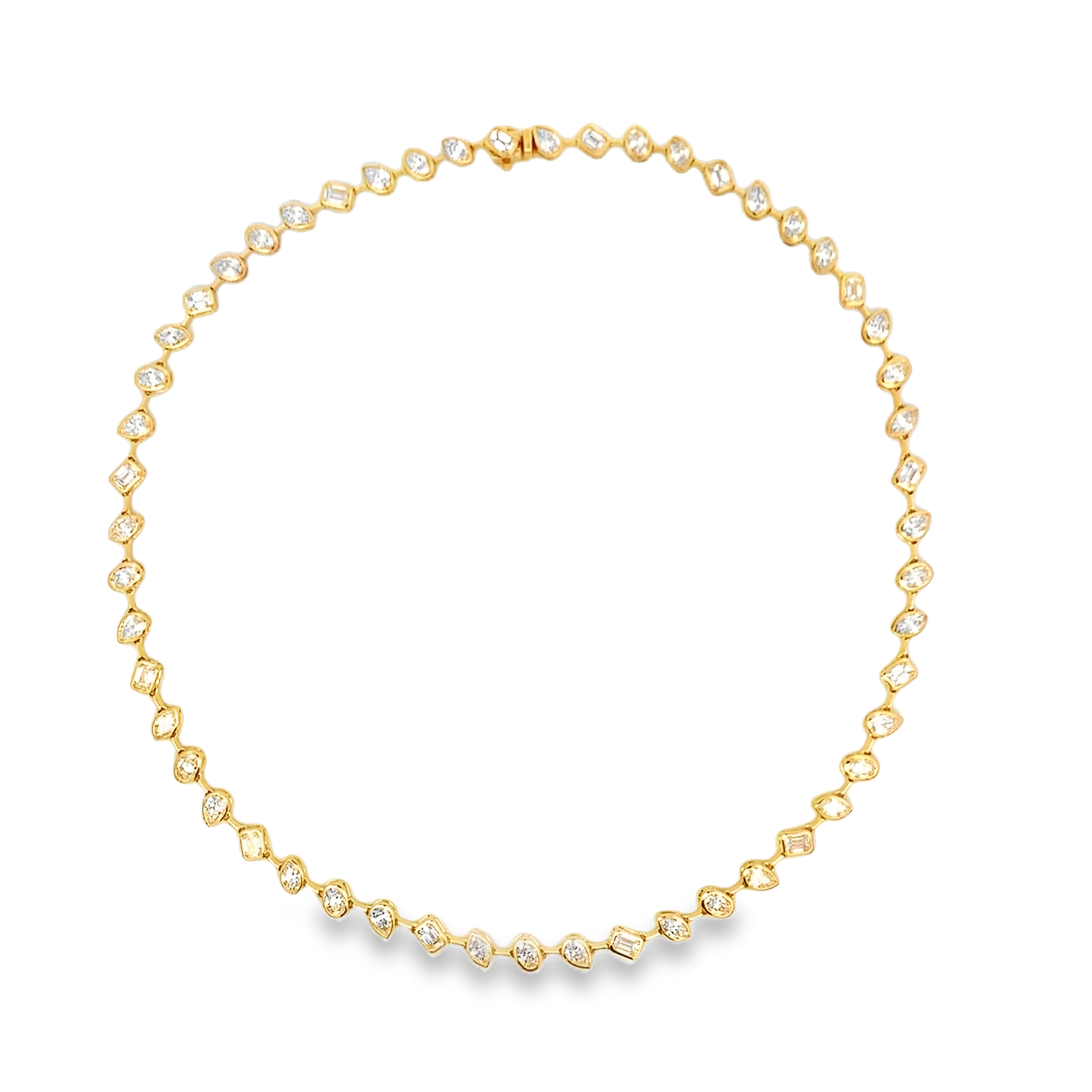 18K Yellow Gold 13 Carat Mixed Shapes Bezel-Set Diamond Necklace
