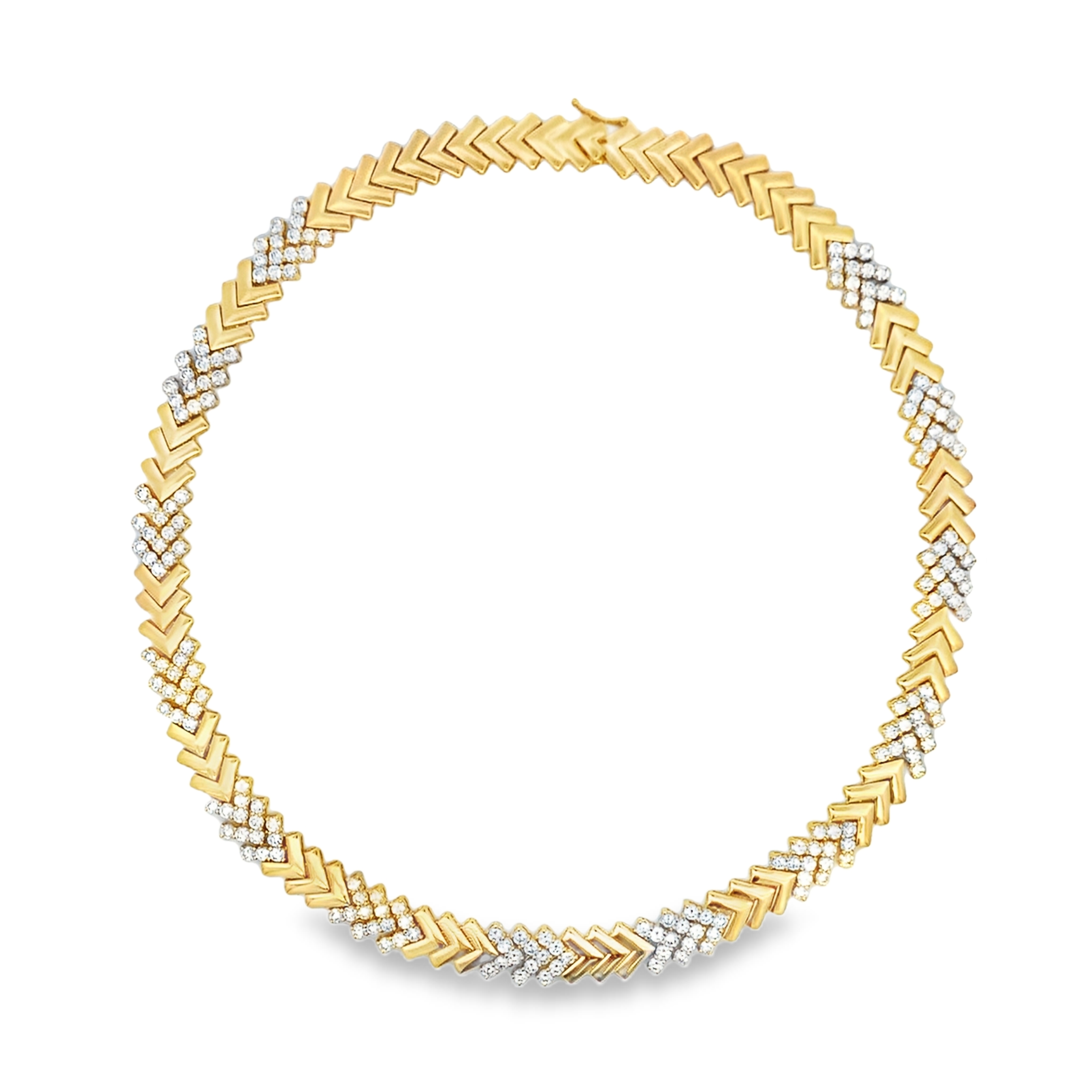 18K Yellow Gold Chevron Link Diamond Necklace