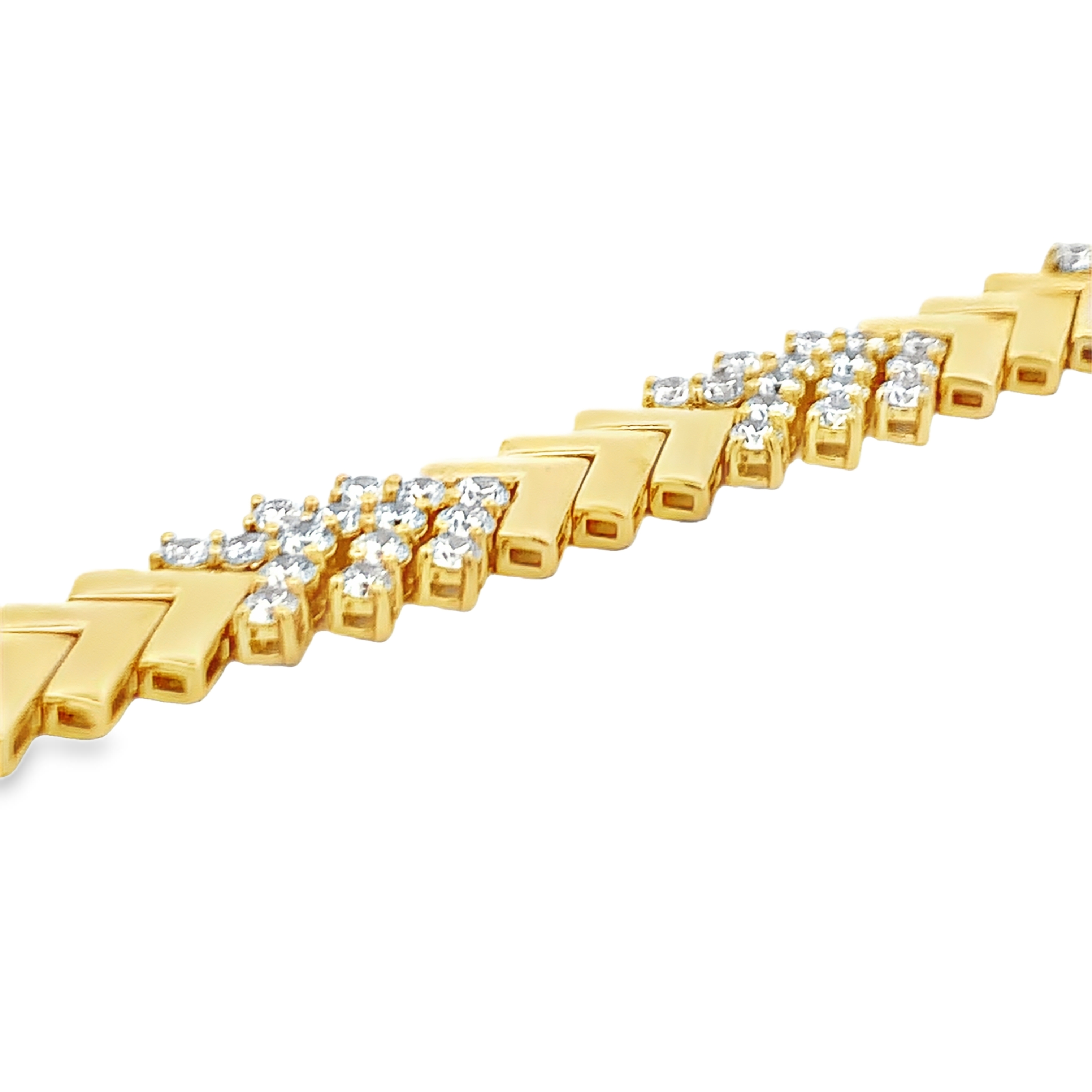 18K Yellow Gold Chevron Link Diamond Necklace