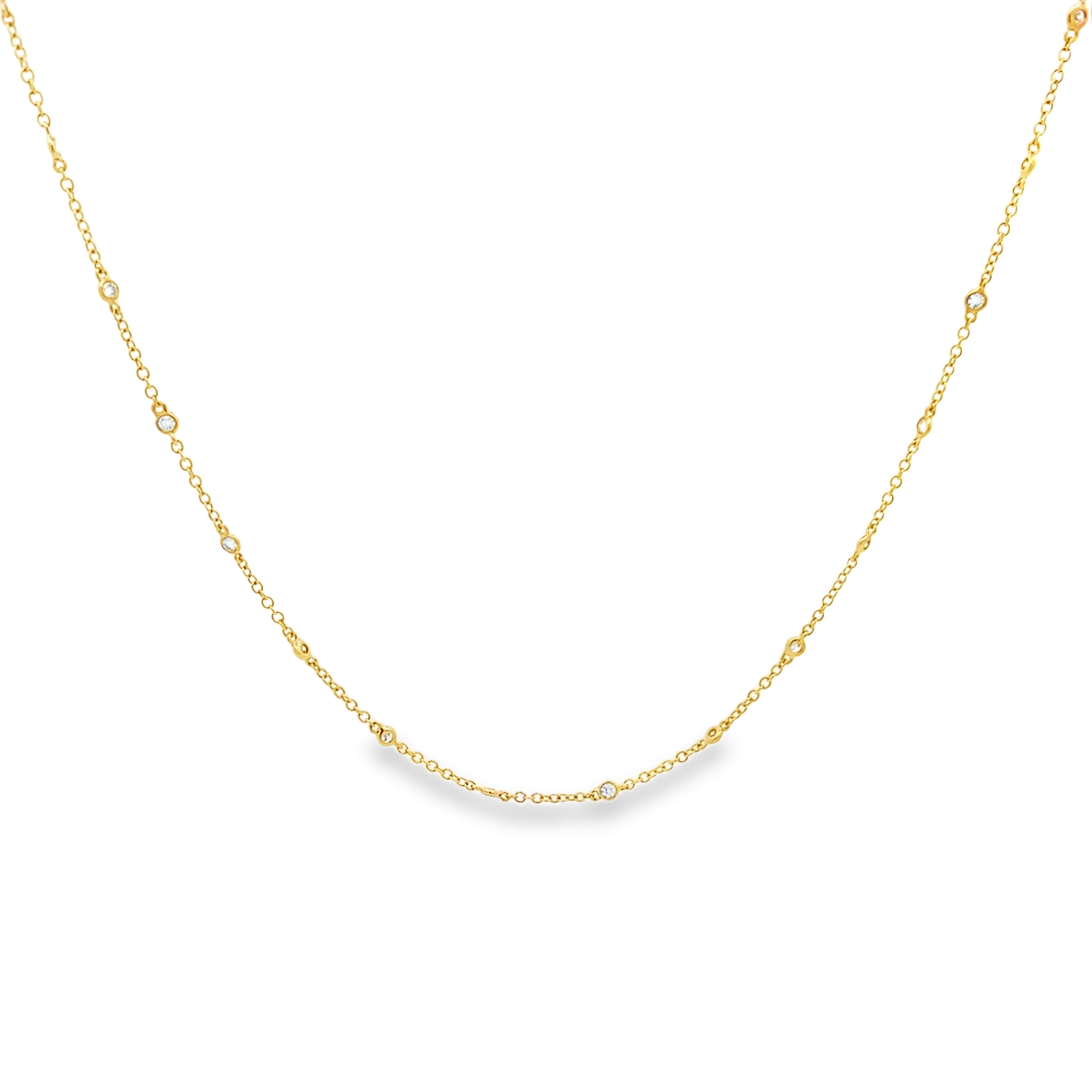 18K Yellow Gold Diamond By The Yard Necklace with 23 Bezel-Set Diamond Stations