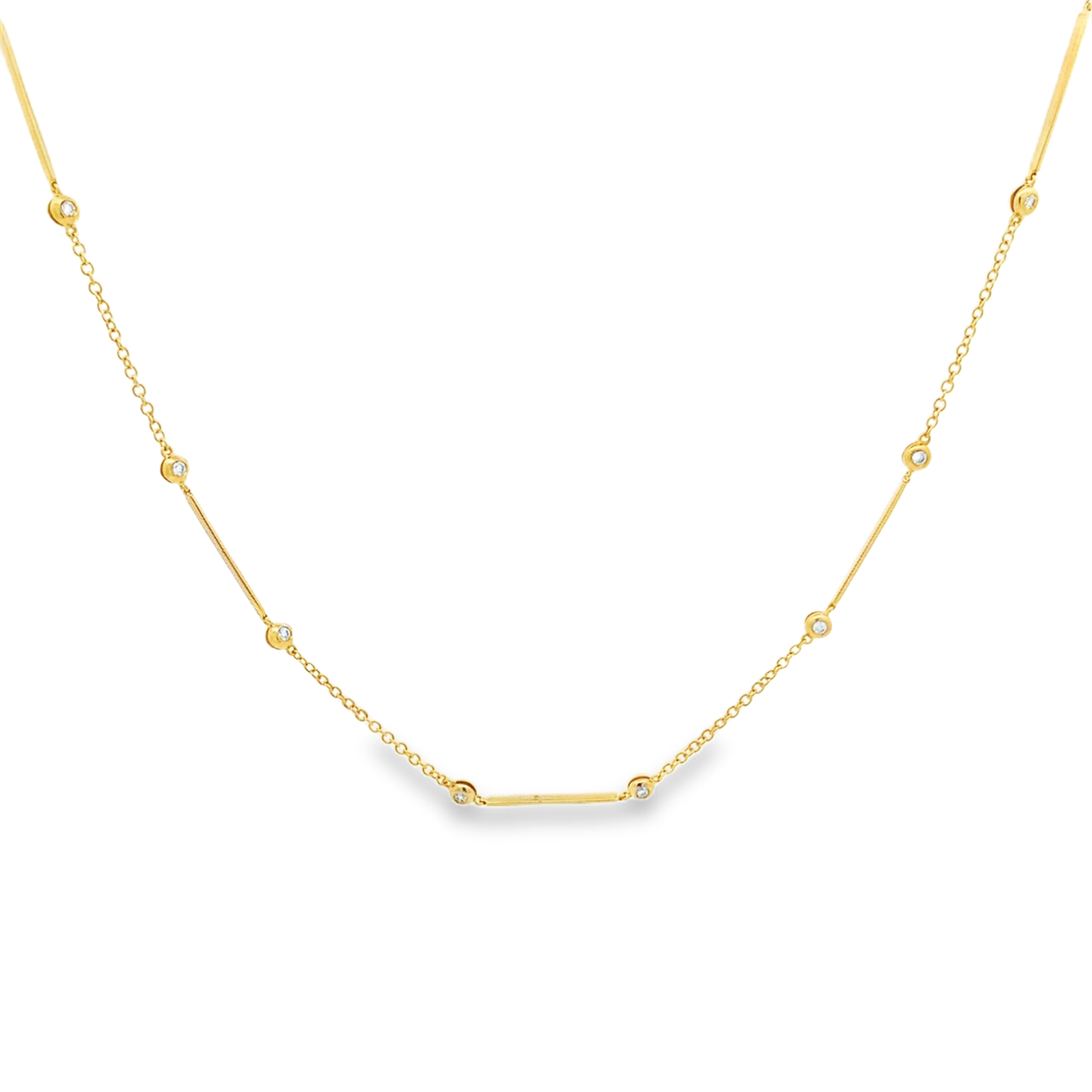18K Yellow Gold Diamond By The Yard Bar Necklace 18