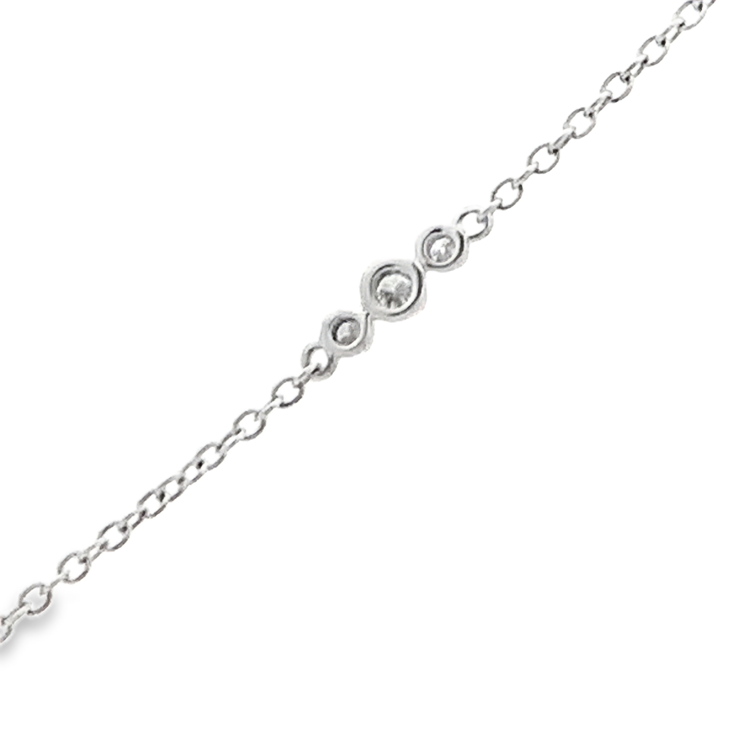 18 Karat White Gold Diamond By The Yard Necklace and Flower Pendant 17.5 with 32 Round Diamonds 0.41 CTW F-G VS2-SI1 and 5 Pear Diamonds 0.42 CTW F-G VS