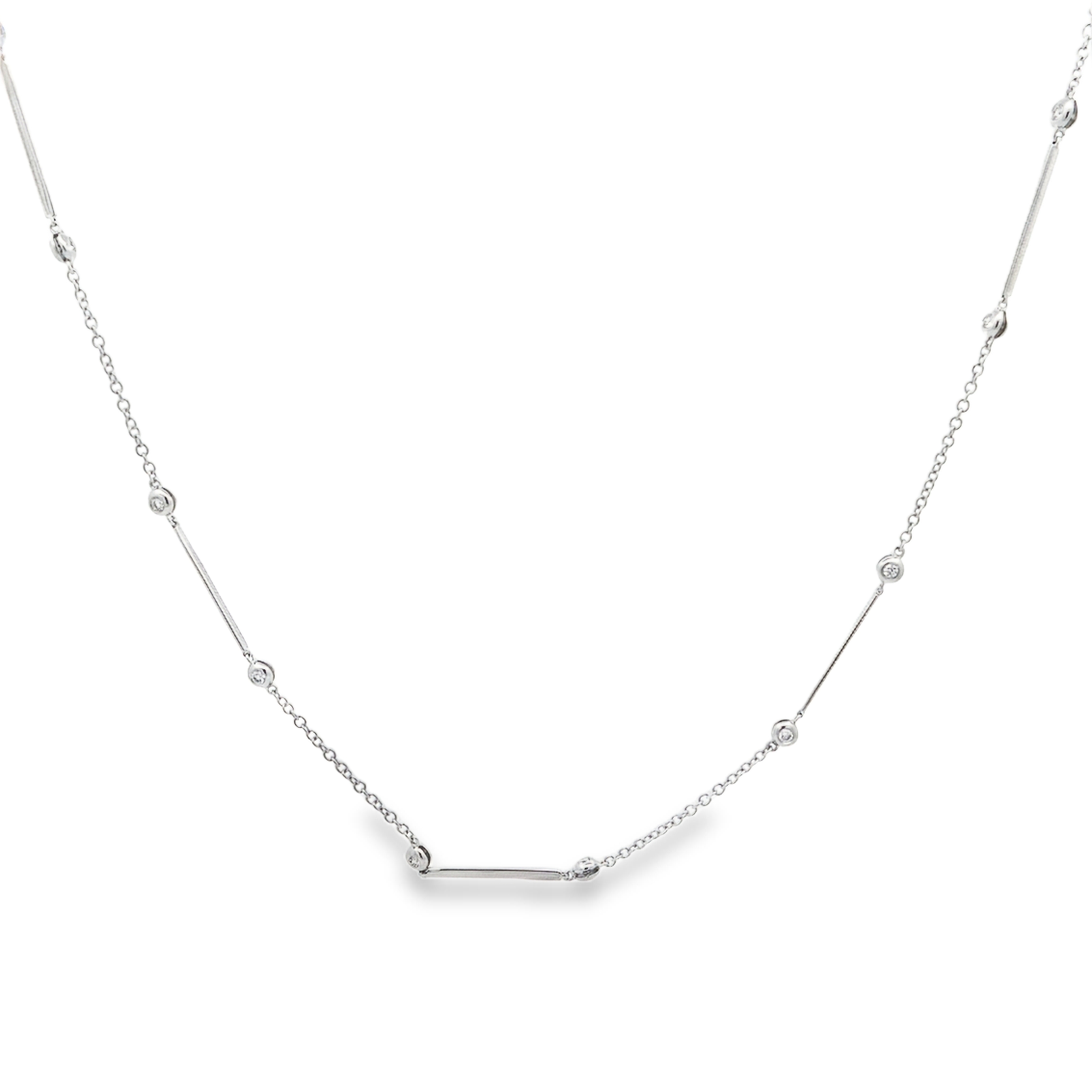 18K White Gold Bar and Diamond By The Yard Necklace