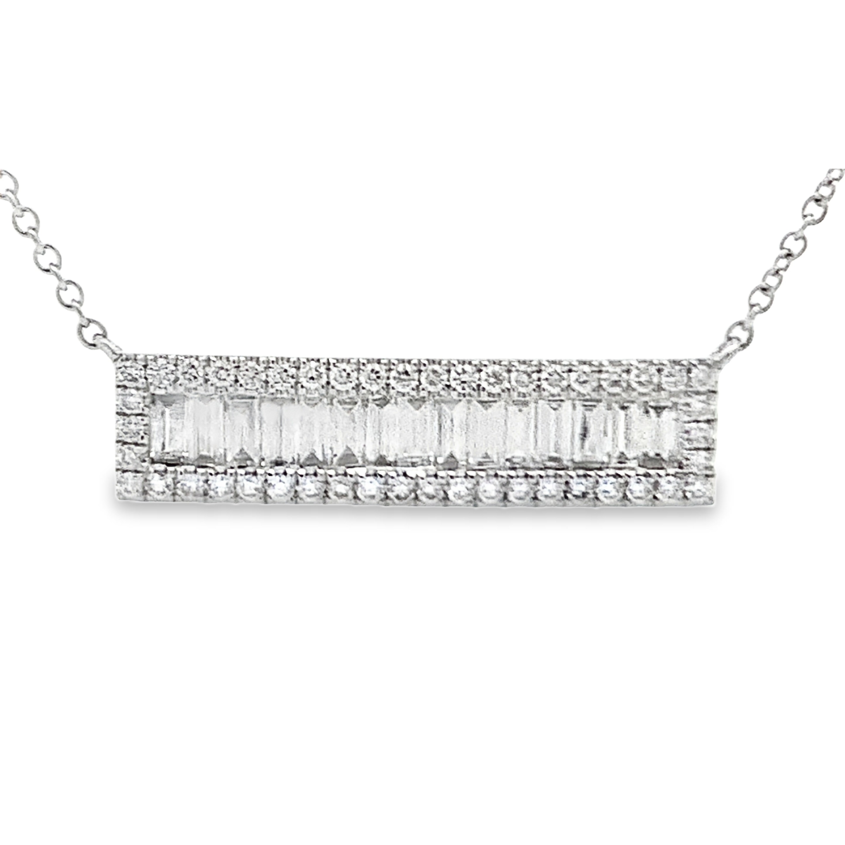18K White Gold Diamond Bar and 4 Bezel-Set Diamond Station Necklace