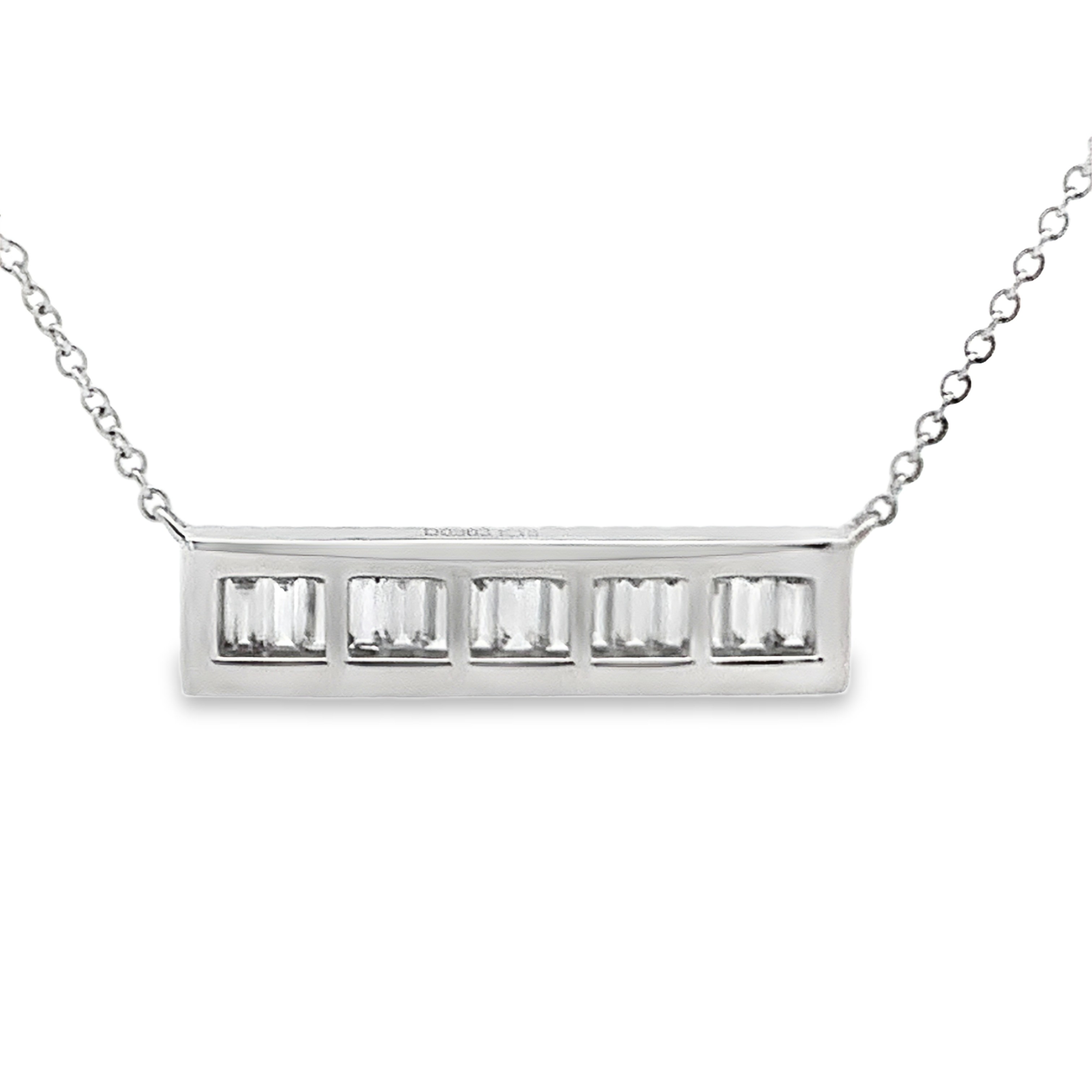 18K White Gold Diamond Bar and 4 Bezel-Set Diamond Station Necklace