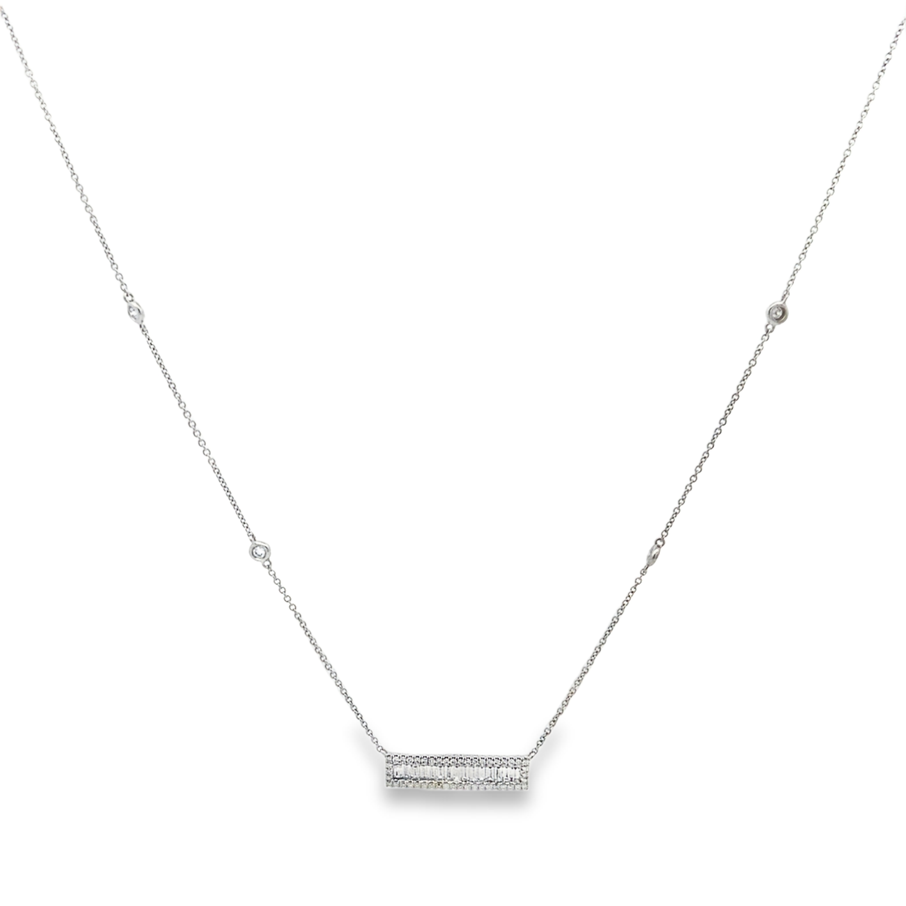 18K White Gold Diamond Bar and 4 Bezel-Set Diamond Station Necklace