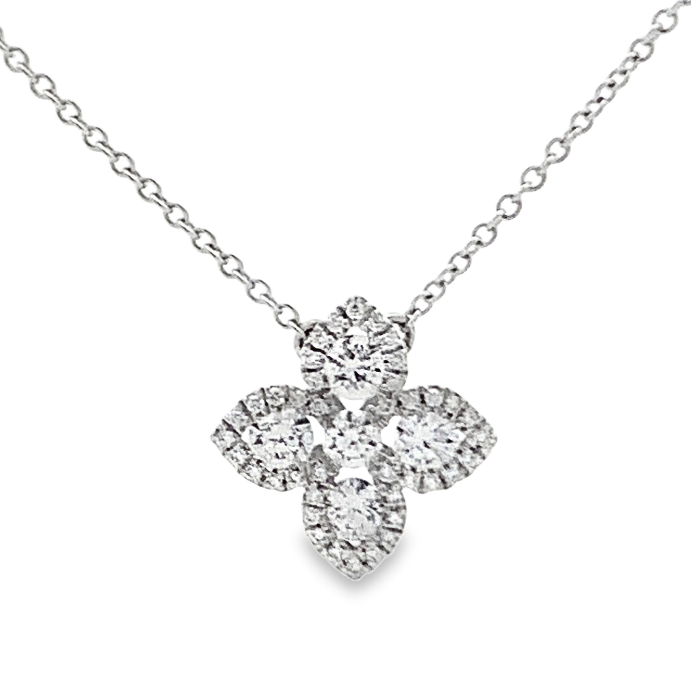 18K White Gold Diamond Flower and Bezel-Set Diamond Stations Necklace