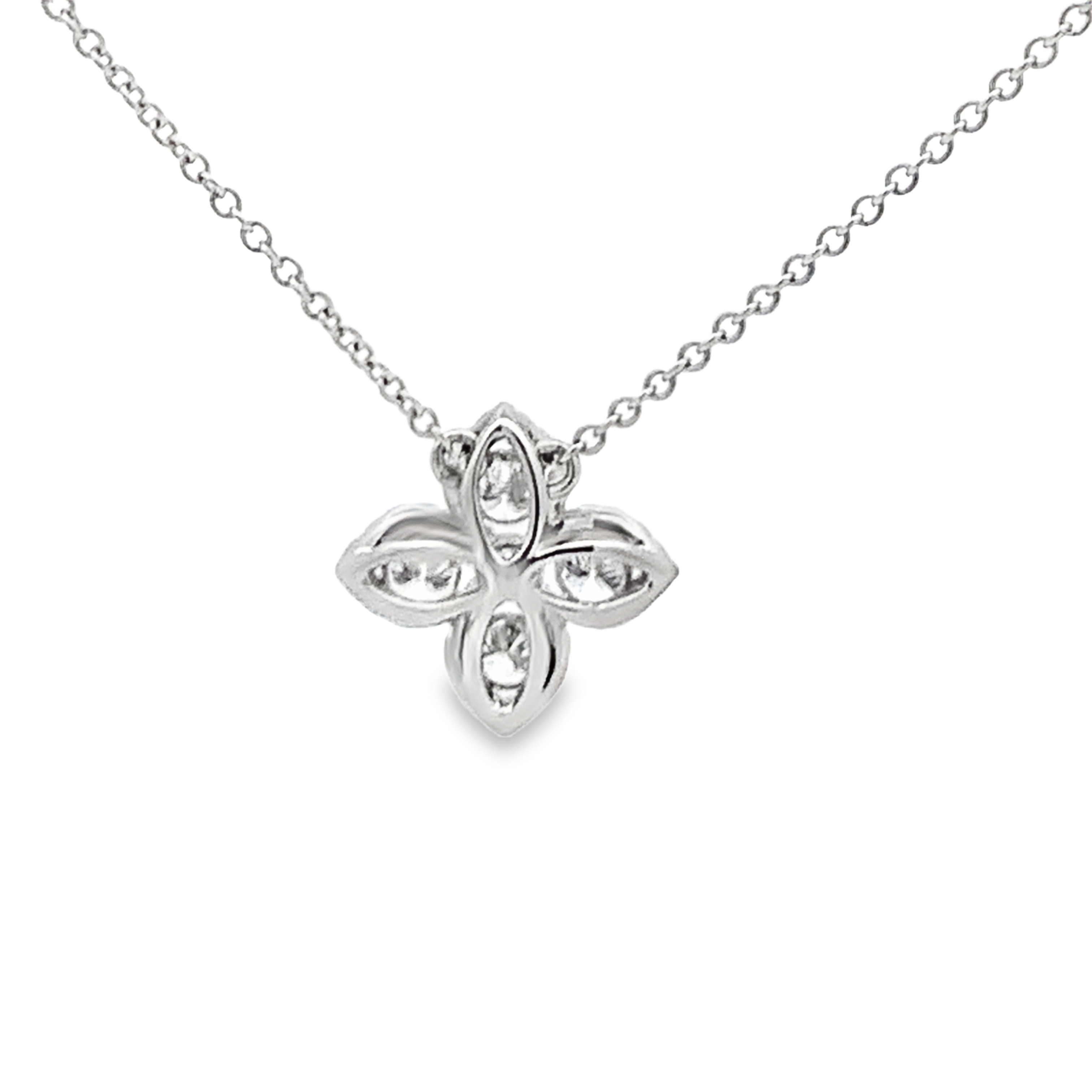 18K White Gold Diamond Flower and Bezel-Set Diamond Stations Necklace