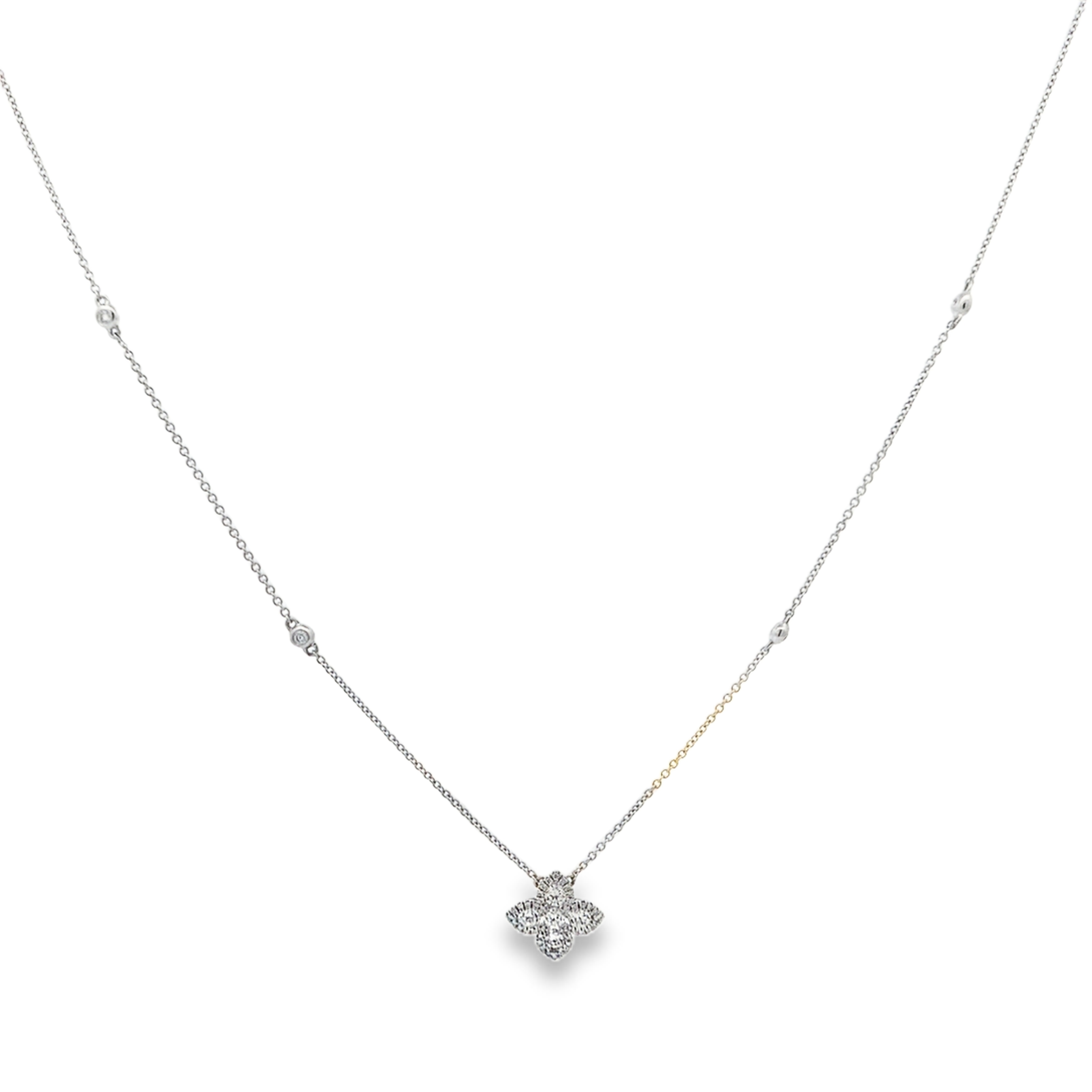 18K White Gold Diamond Flower and Bezel-Set Diamond Stations Necklace