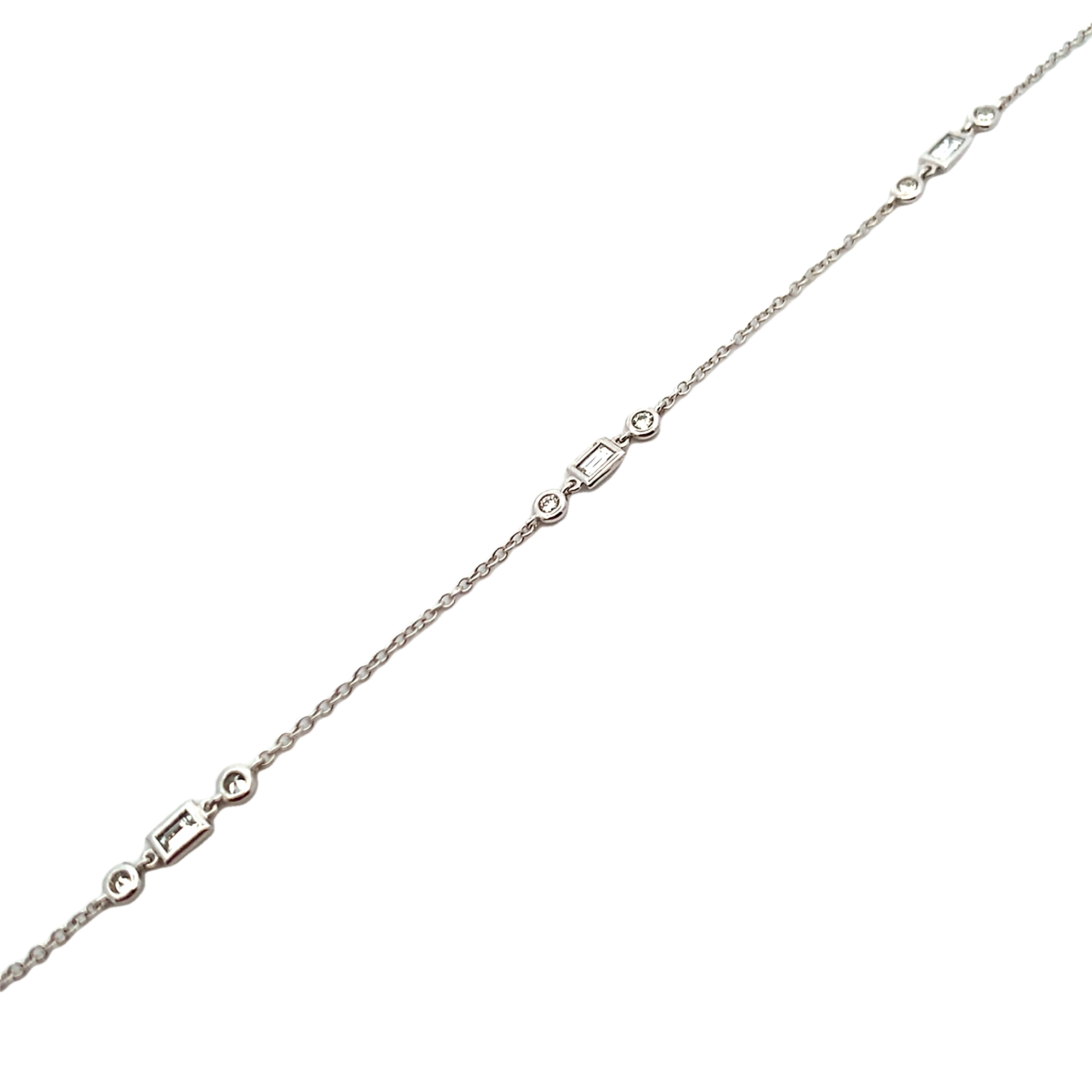 18K White Gold Diamond By The Yard with 8 Baguette and Round Diamonds Stations Necklace 18