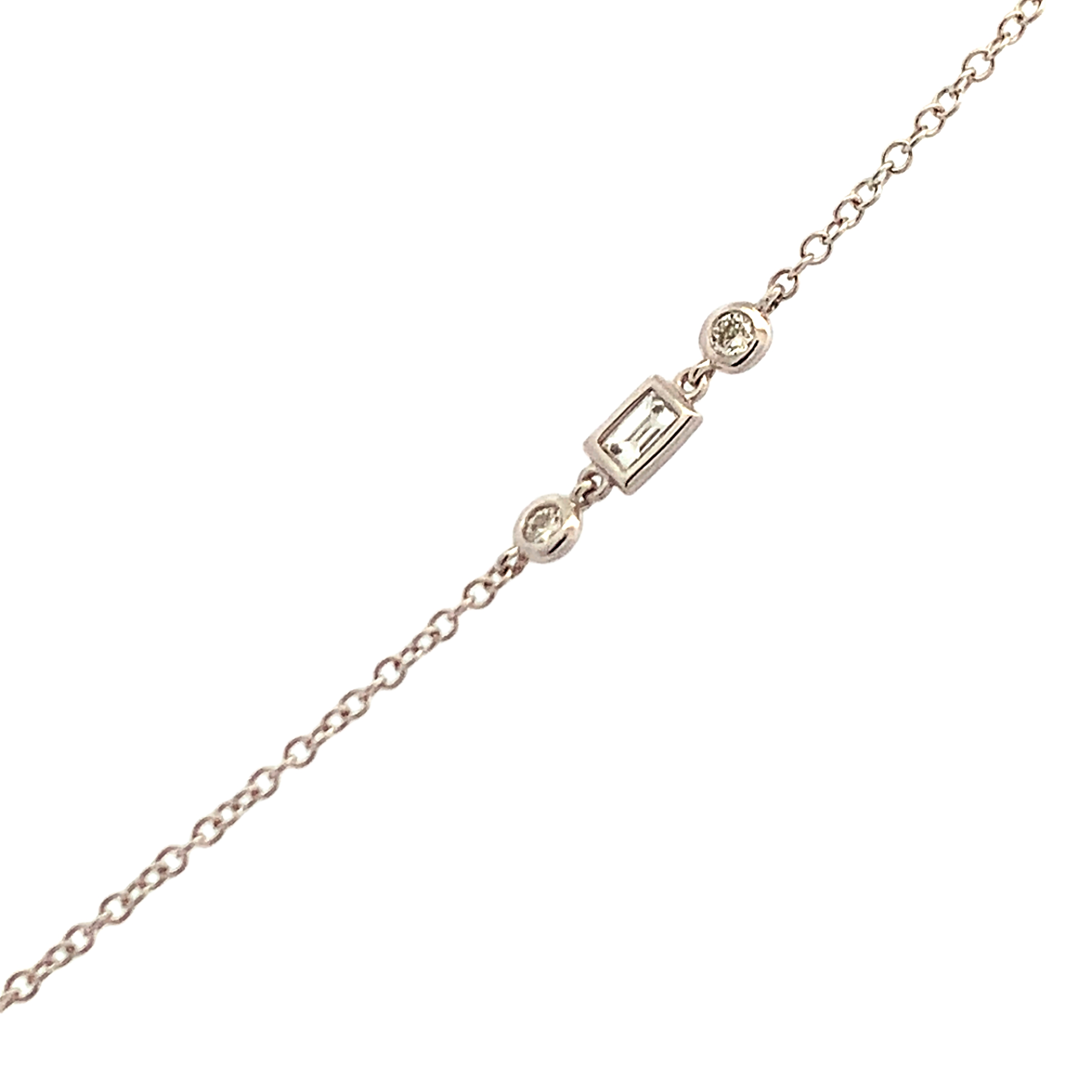 18K White Gold Diamond By The Yard with 8 Baguette and Round Diamonds Stations Necklace 18