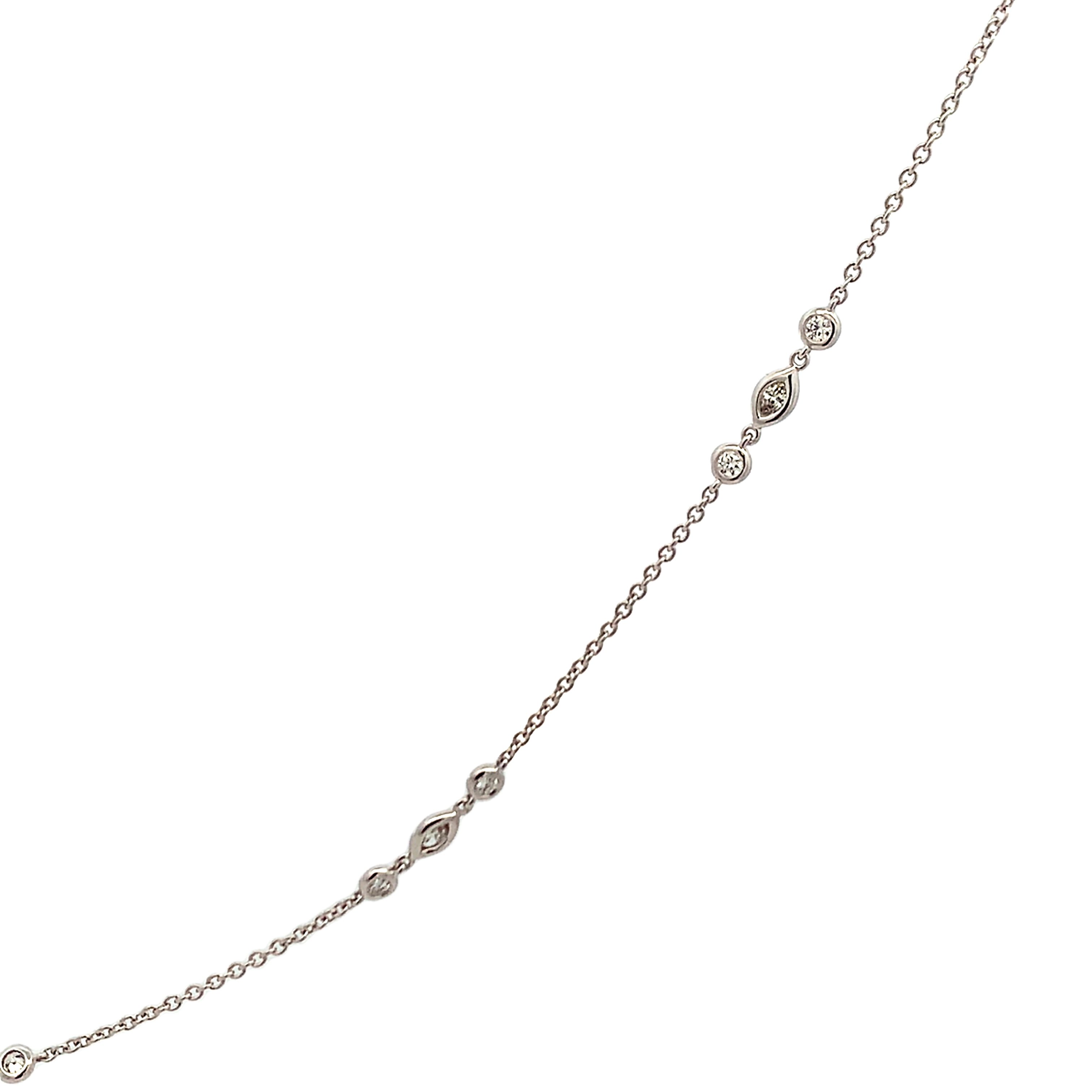 18K White Gold Diamond Necklace 18 with 8 Round and Marquise Diamond Stations