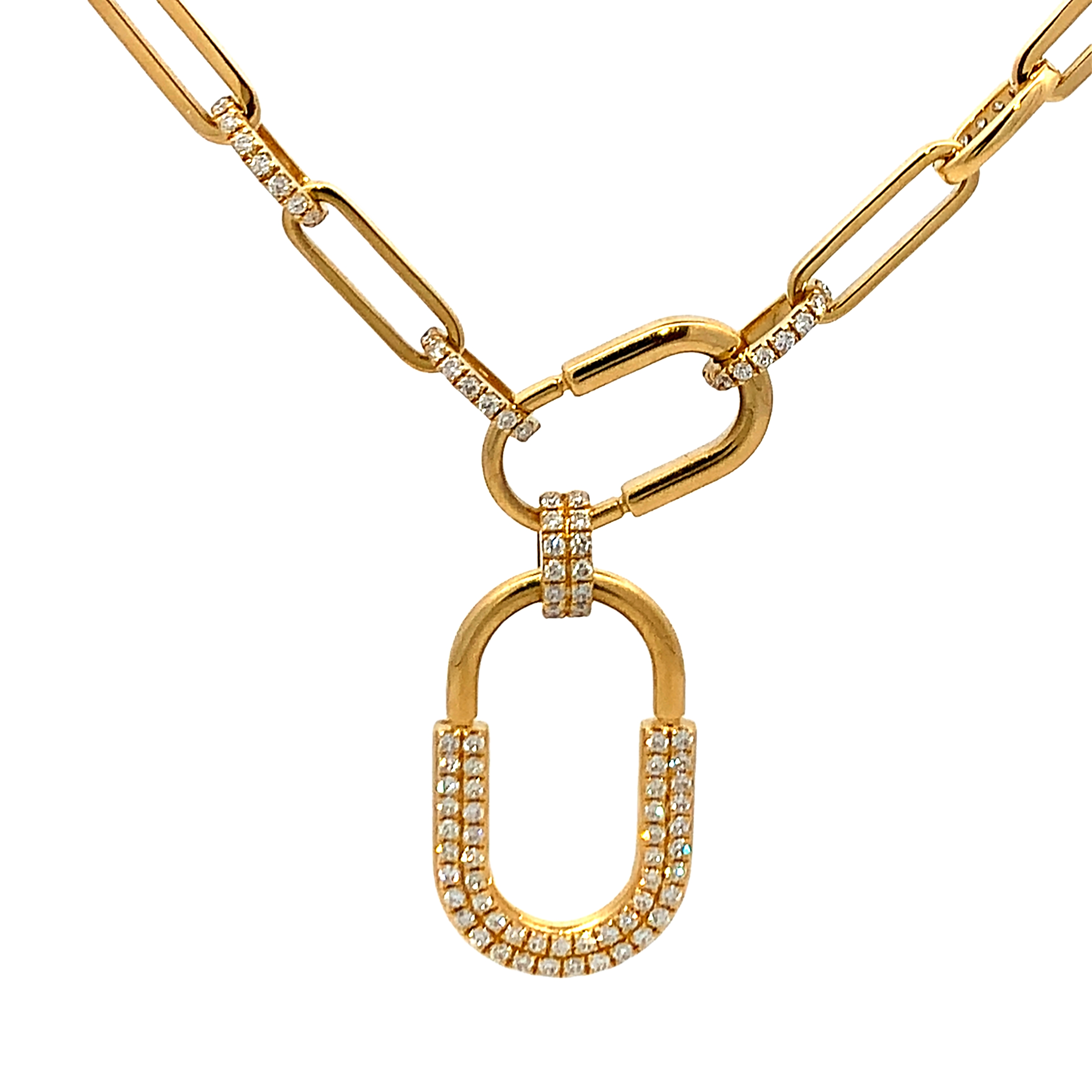 18K Yellow Gold Diamond Paperclip Necklace