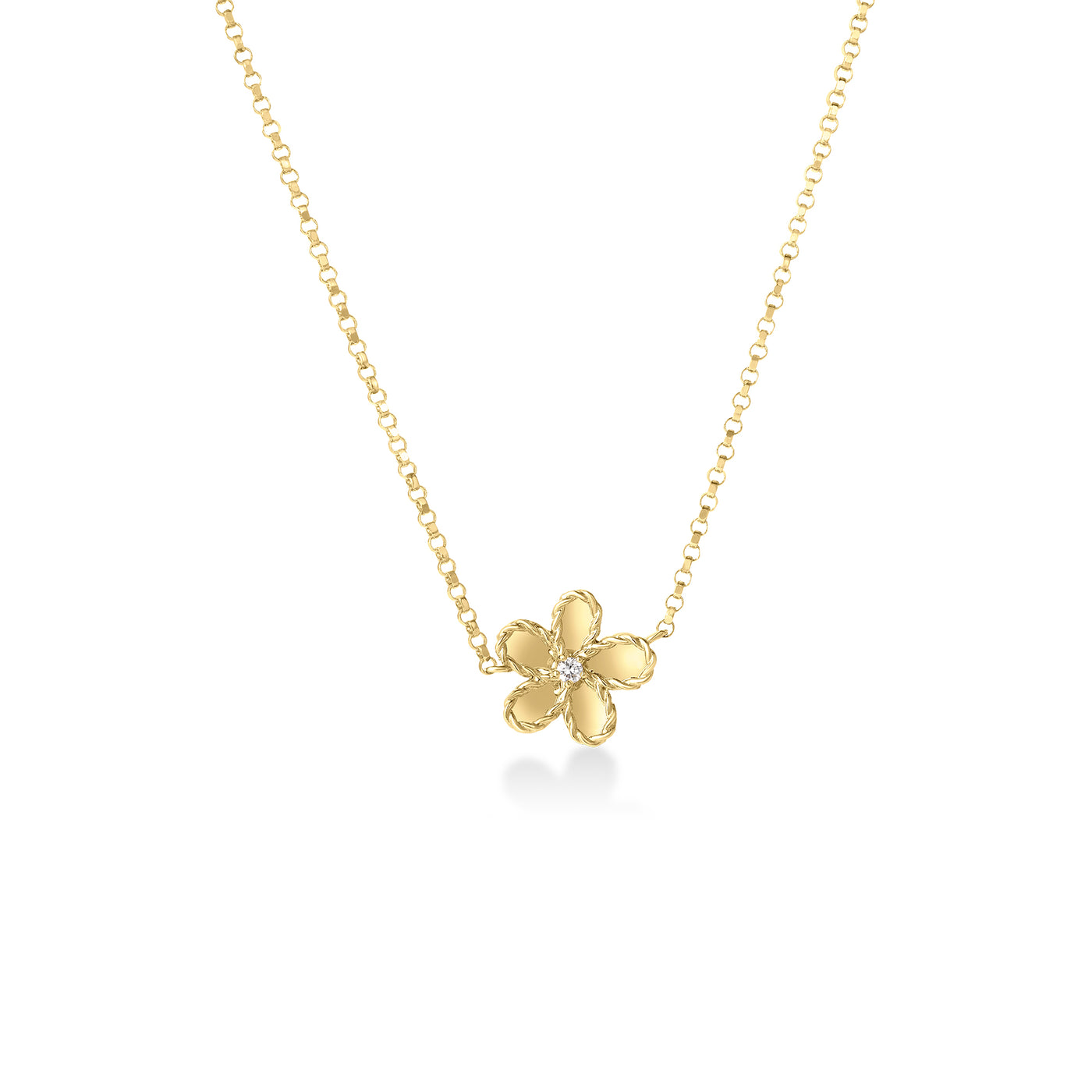 Roberto Coin 18K Yellow Gold Jasmine Diamond and Polished Finish Small Flower Necklace 17
