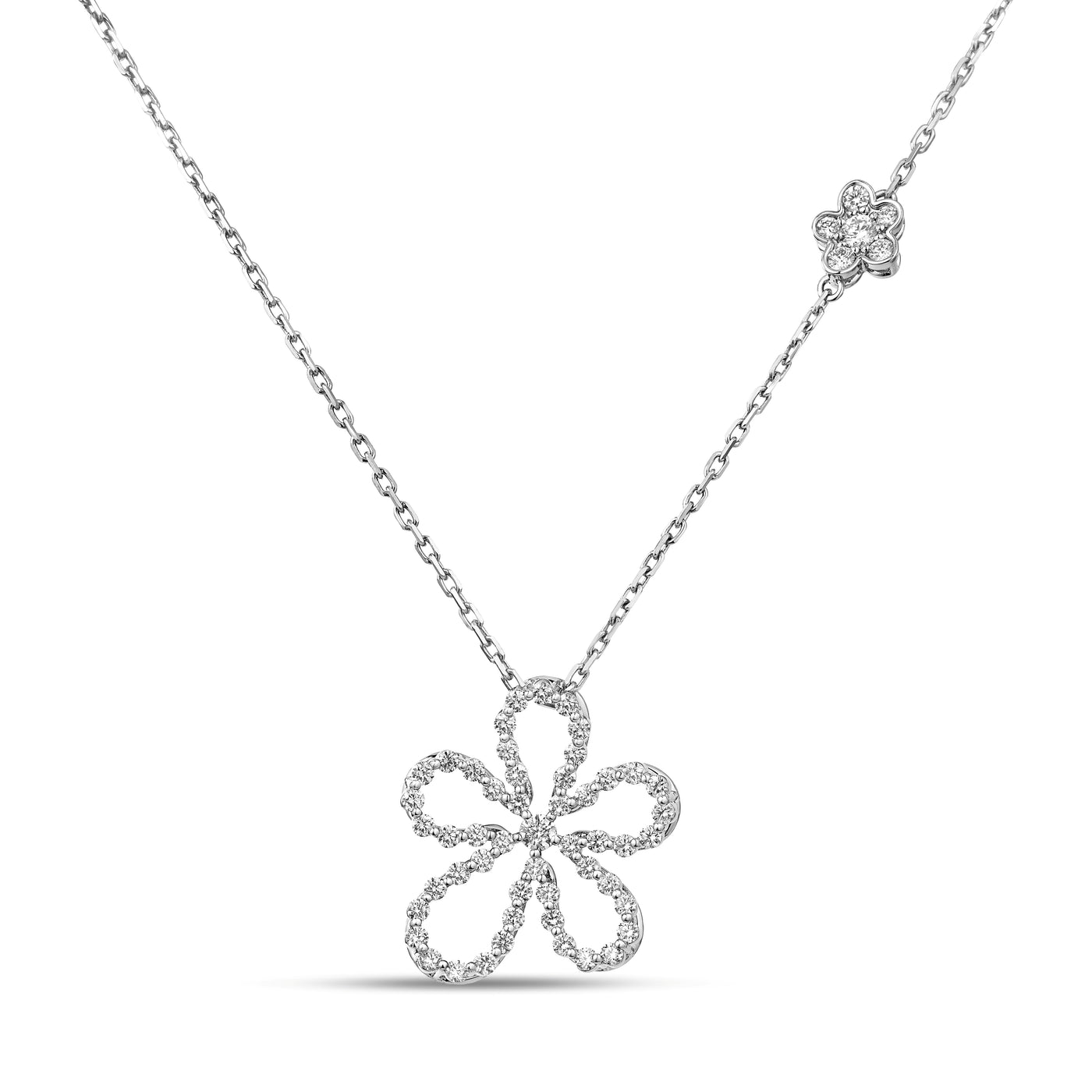 Roberto Coin 18K White Gold Jasmine Pave Diamond Outline Flower Necklace 17