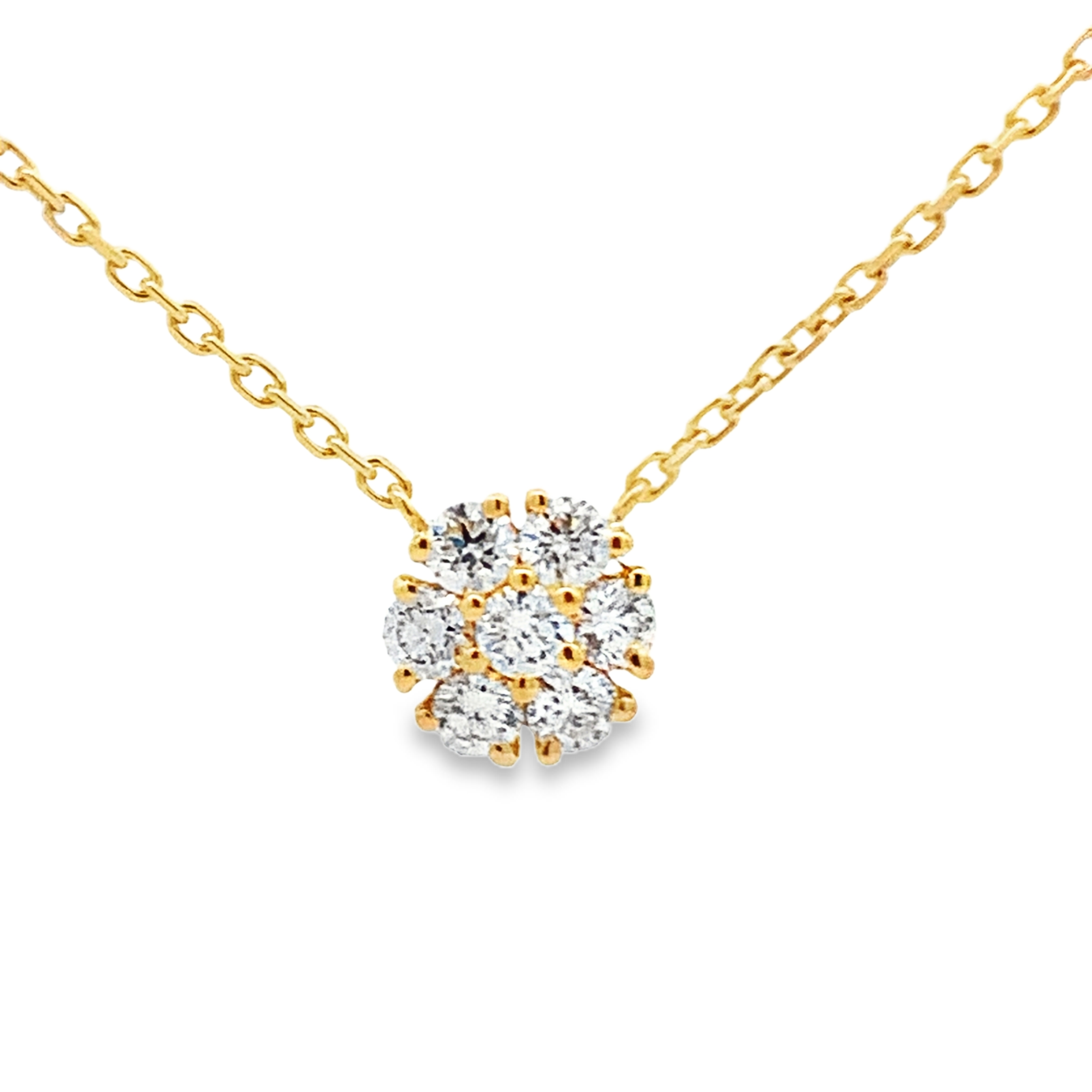 18K Yellow Gold Diamond Cluster and Diamond Bezel-Set Stations Necklace